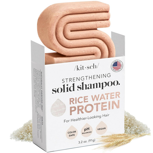 Introducing the Kitsch Rice Water Protein Shampoo Bar, a natural and vegan solution for strengthening weak or damaged hair. Made with rice water to nourish and repair, this paraben-free shampoo bar is suitable for both men and women. Strengthen your locks with this scientifically formulated hair care must-have.