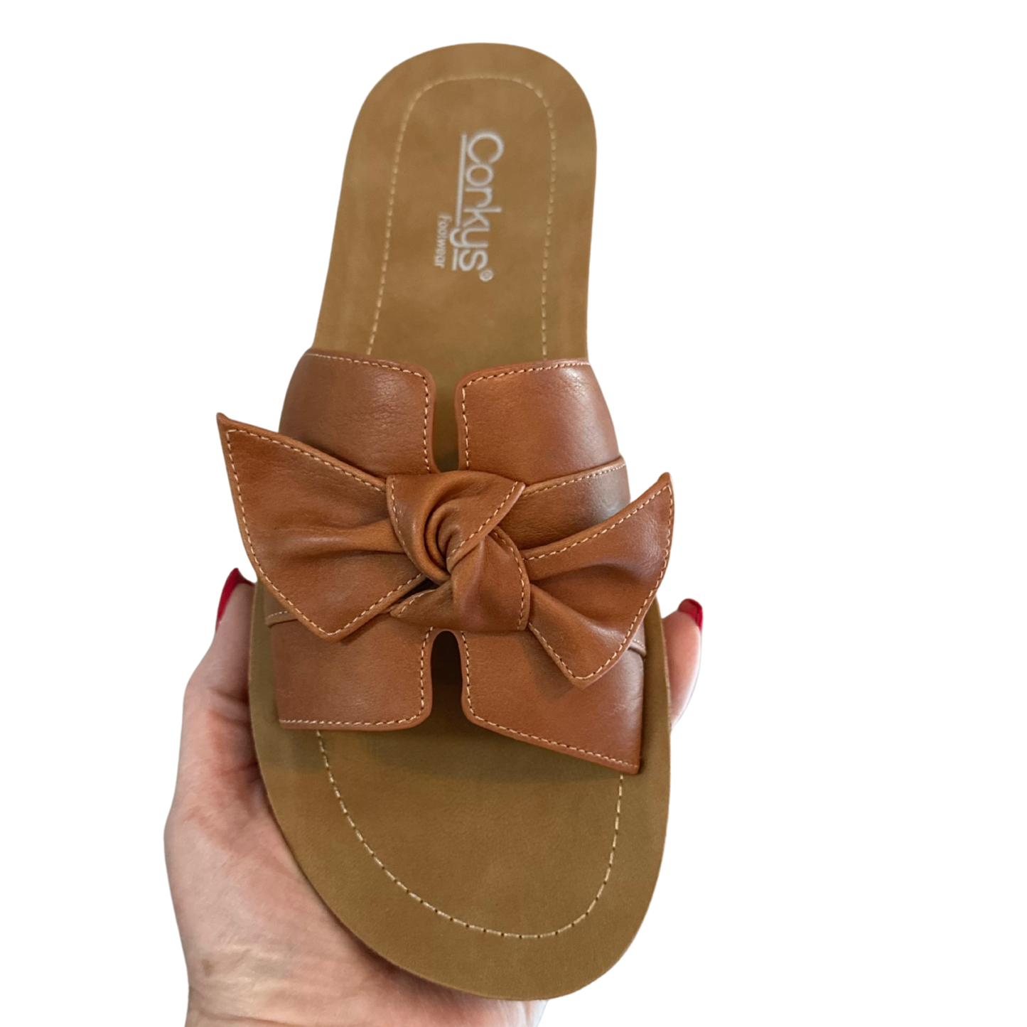 Elevate your casual footwear collection with the Corkys Rock the Bowt sandal, designed for effortless style and comfort. This open-toe flat features a charming bow accent that adds a touch of sophistication to any warm-weather outfit. The lightweight construction and flat sole provide all-day wearability, whether you're running errands or enjoying leisurely afternoons. Perfect for pairing with dresses, shorts, or casual pants, this versatile sandal delivers both aesthetic appeal and practical comfort for th