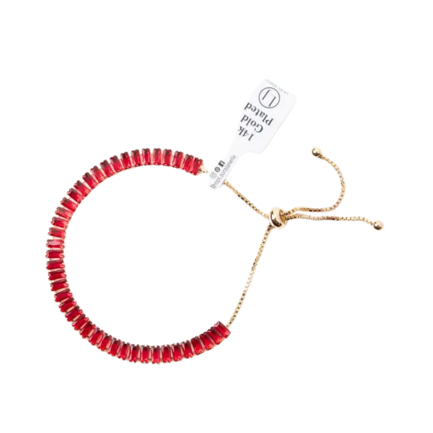 14K gold plated adjustable tennis bracelet in ruby