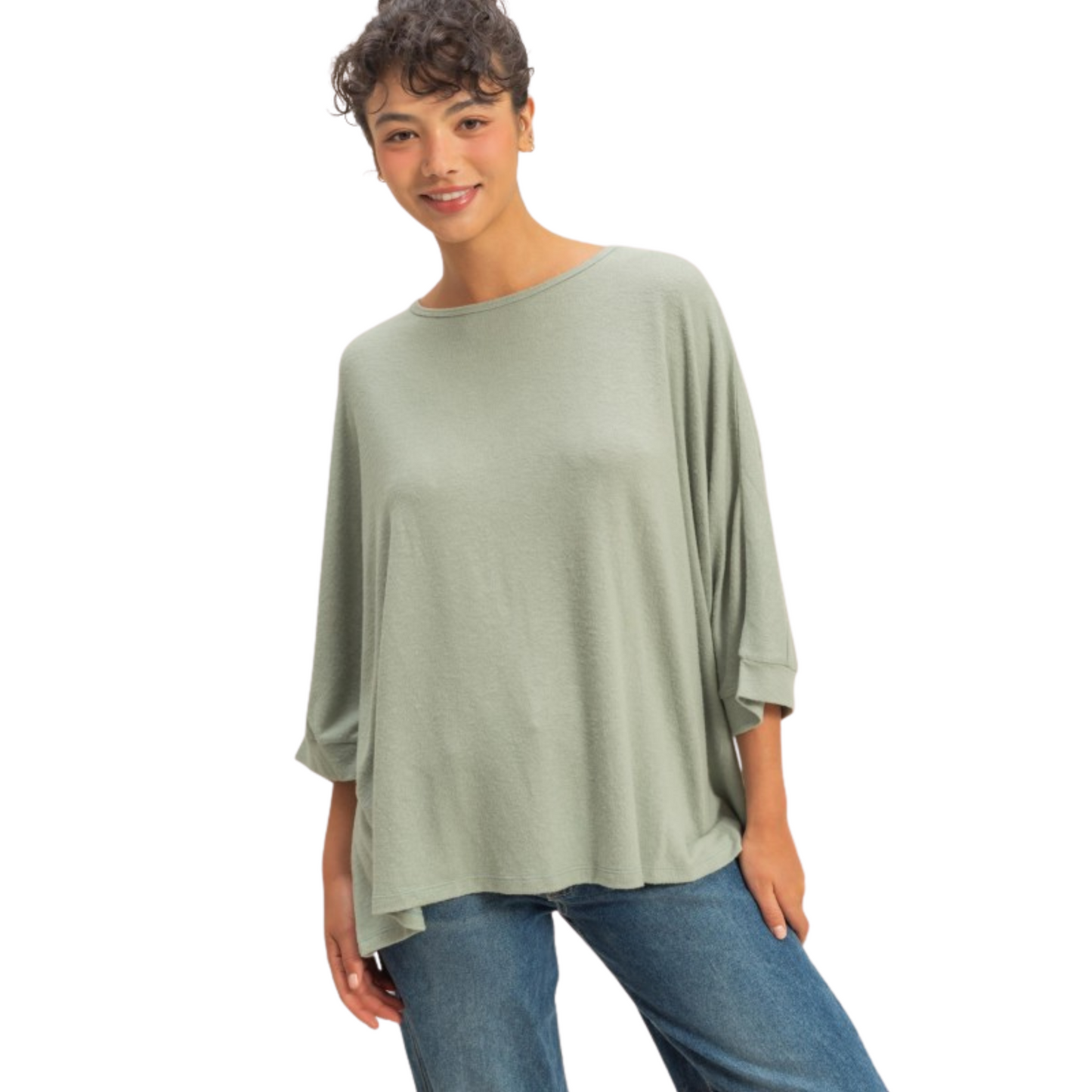Batwing 3/4 Length Sleeve top in sage green