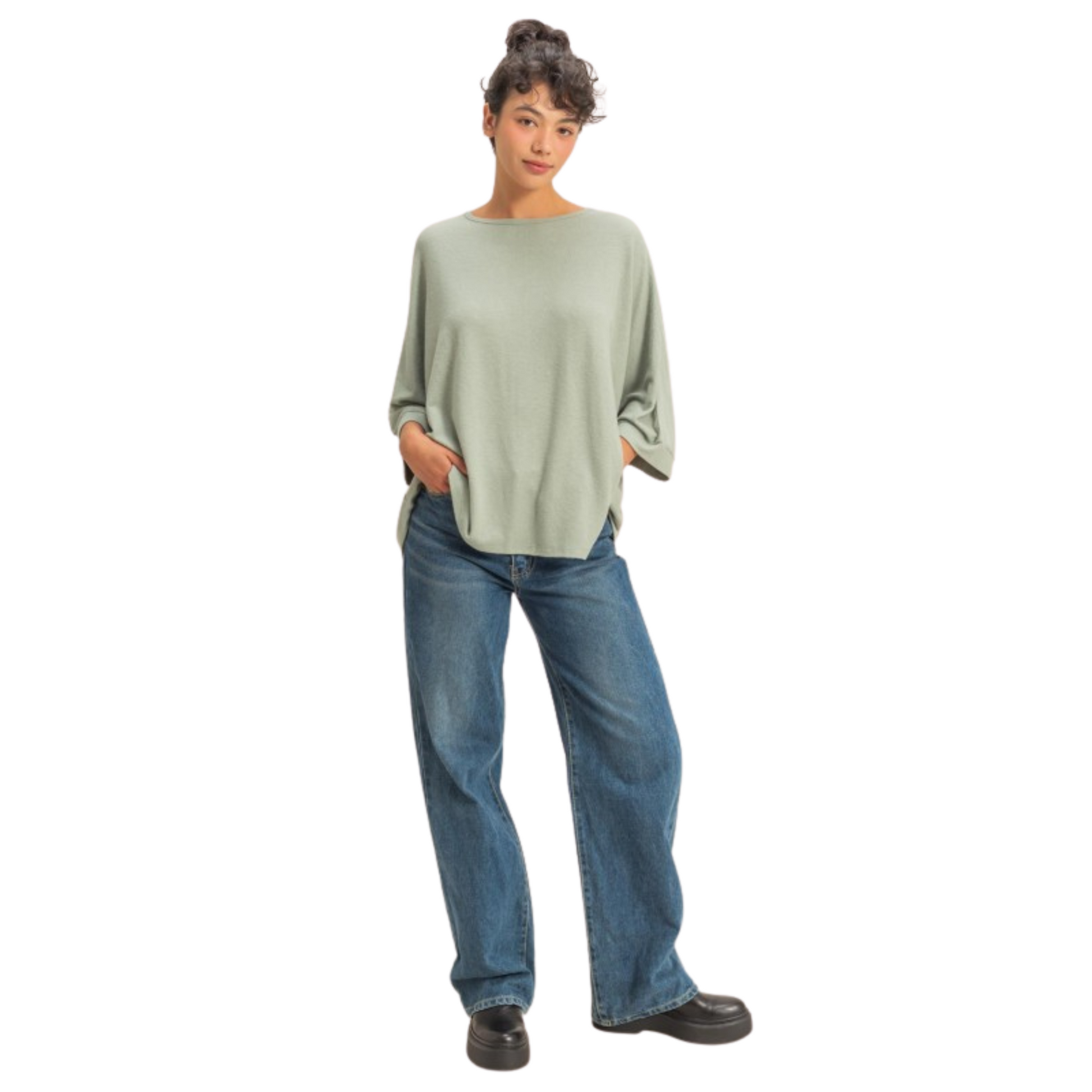 Batwing 3/4 length sleeve top in sage green