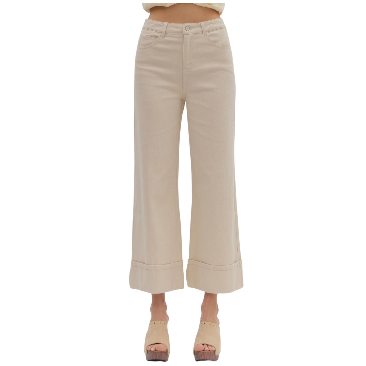 These Mid Rise Ankle Length Pants from Entro feature a versatile sand color and a secure zip fly with button closure for ease and style. Designed with classic jean pockets, they combine timeless detailing with a modern fit, perfect for both casual and polished looks. The mid-rise cut offers comfortable support while the ankle length adds a contemporary edge to your wardrobe.