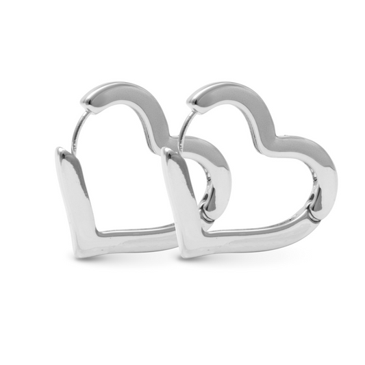 Introducing Sara Heart Hoops, expertly crafted with a polished silver finish. These heart-shaped earrings are the perfect accessory for any occasion, adding a touch of elegance and style to your look. Made from high-quality materials, these hoops are sure to make a statement and elevate your wardrobe.
