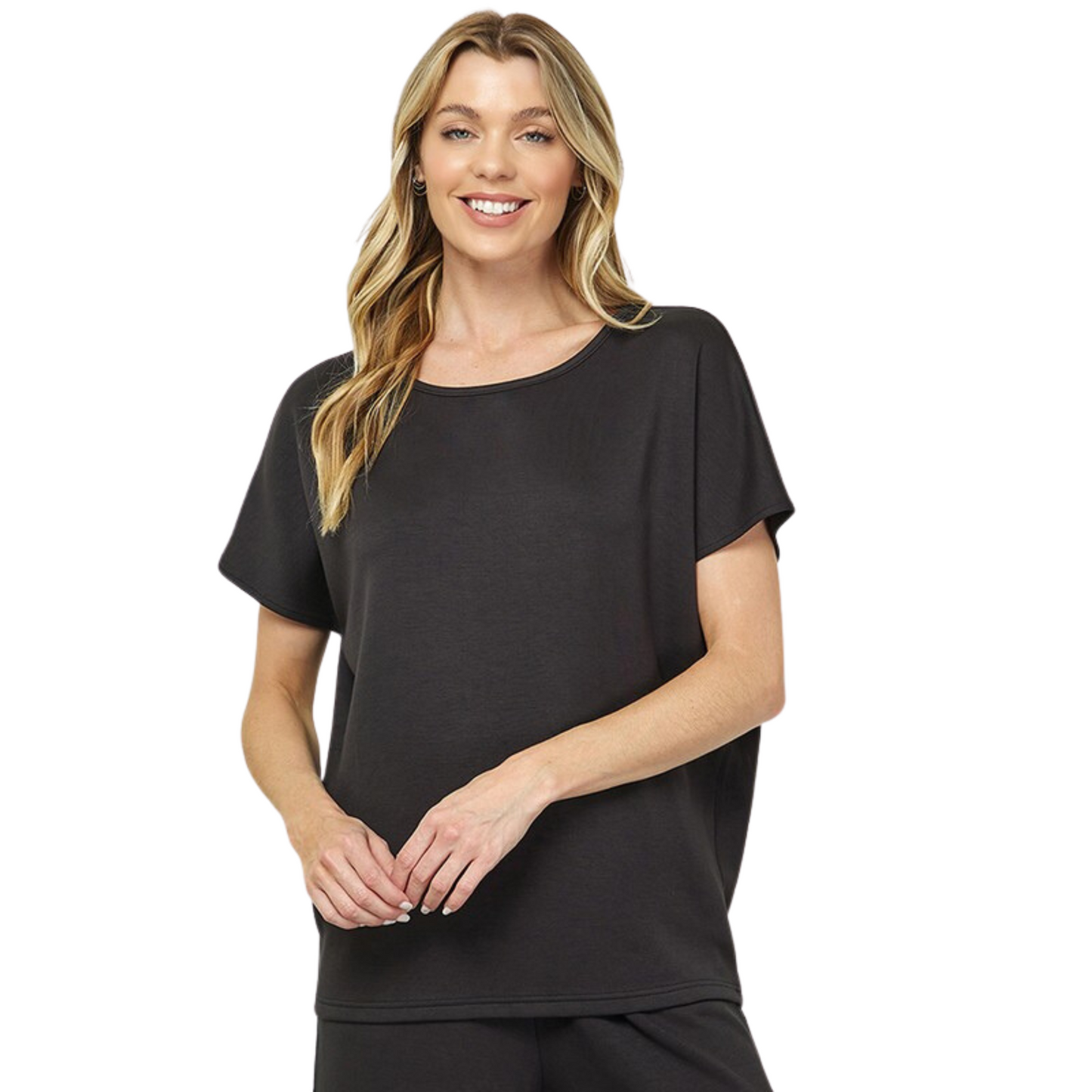 This plus size black Short Sleeve Lounge Top is perfect for lounging. Featuring a super soft fabric, this top is ideal for wearing all day. The short sleeve length makes it perfect for warmer climates.