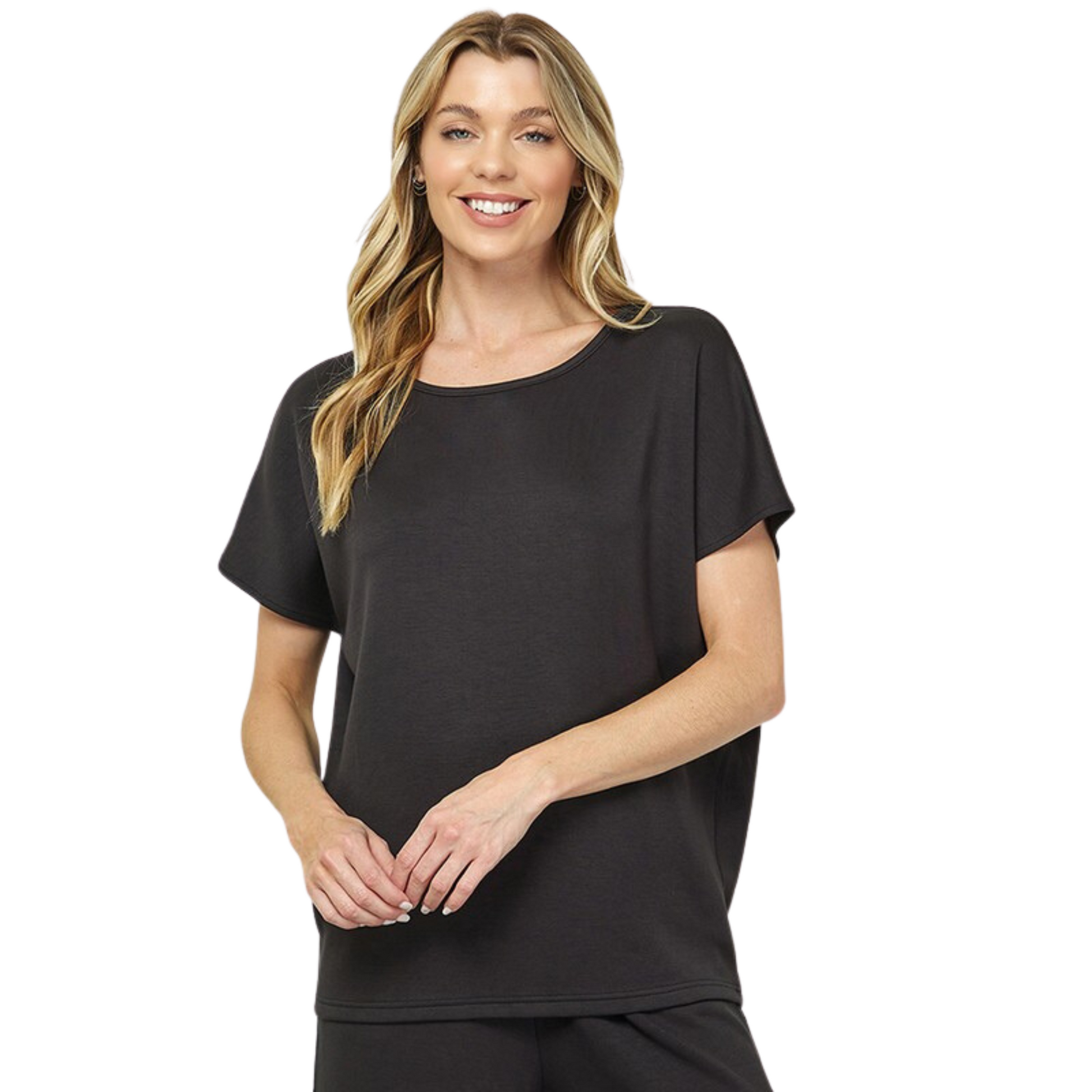 This plus size black Short Sleeve Lounge Top is perfect for lounging. Featuring a super soft fabric, this top is ideal for wearing all day. The short sleeve length makes it perfect for warmer climates.