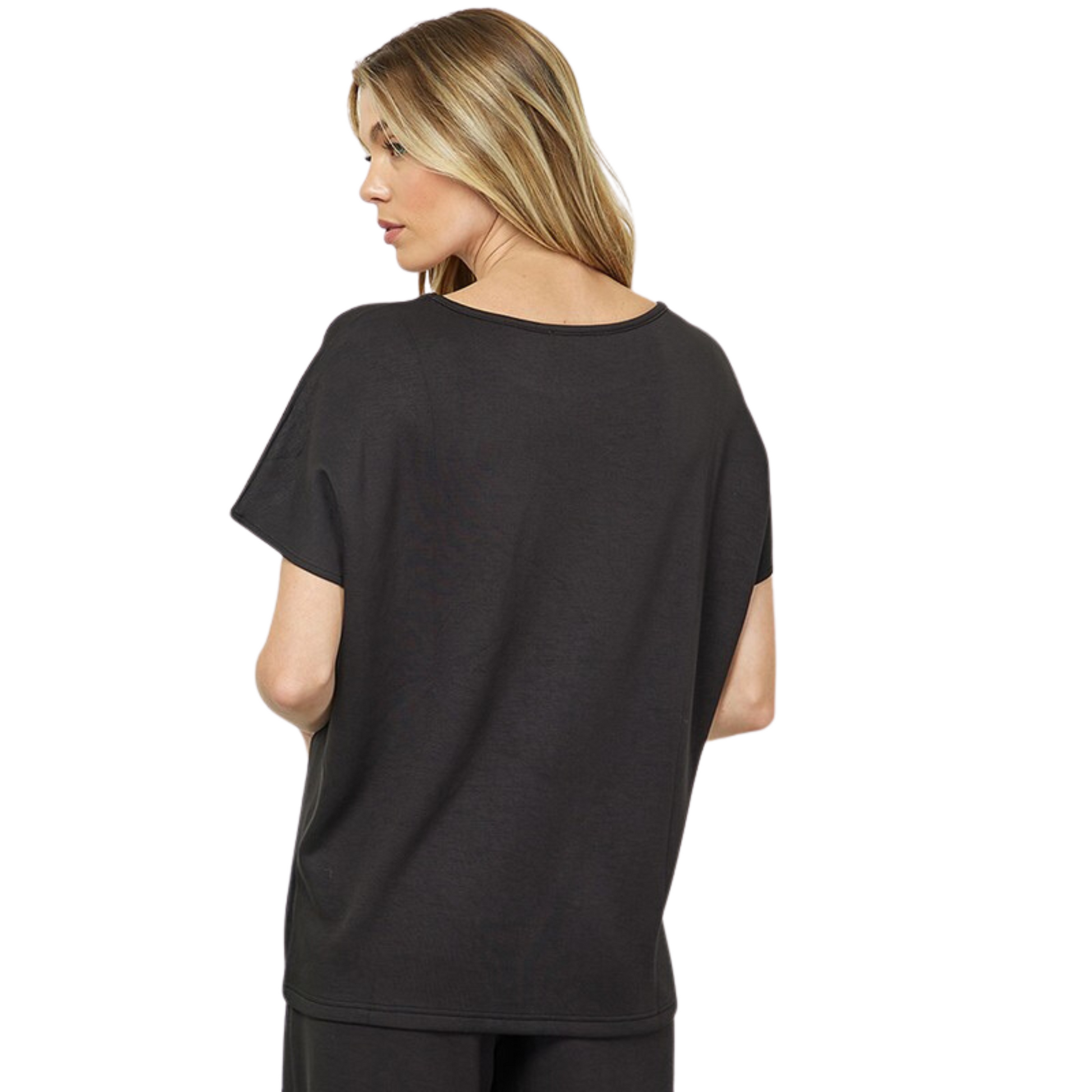 This plus size black Short Sleeve Lounge Top is perfect for lounging. Featuring a super soft fabric, this top is ideal for wearing all day. The short sleeve length makes it perfect for warmer climates.