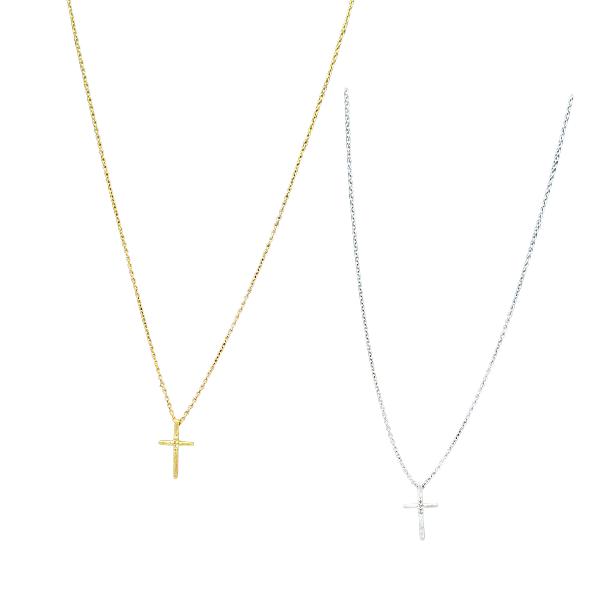 This Small Cross Necklace with Rhinestones by Skosh is available in silver or gold. Its short length makes it perfect for everyday wear, while the tiny rhinestone accents add a touch of sparkle. Elevate any outfit with this elegant and versatile cross pendant.