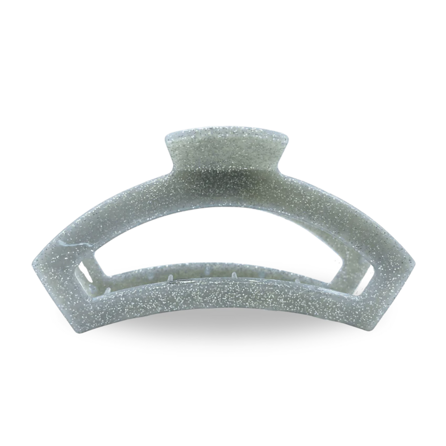 Medium open hair clip in silver glitter
