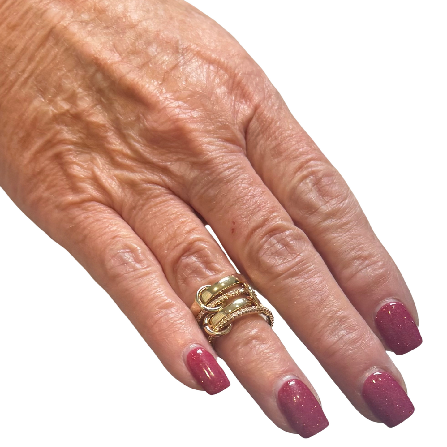 Introducing the Spinelli Dupe Rhinestone Ring, a stunning and versatile addition to your jewelry collection. Crafted in gold and layered for added durability, this ring features sparkling rhinestone accents that exude elegance and style. Perfect for any occasion, the Spinelli Dupe ring is a must-have accessory for any fashion-forward individual.