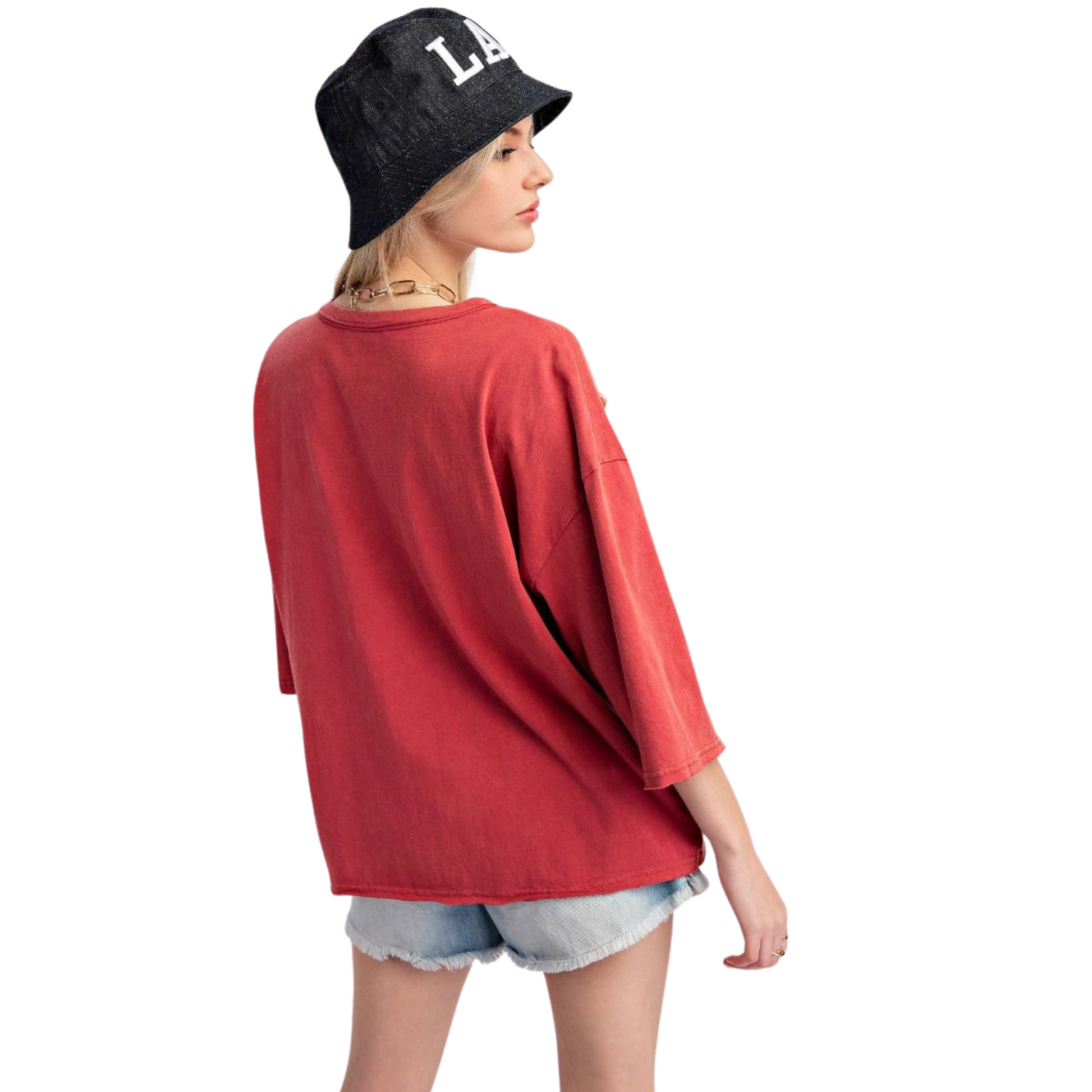 This long-sleeve Star Patch Jersey Top from Easel features a rich cranberry color, perfect for adding depth to your wardrobe. Crafted for both comfort and style, its standout star patch adds a subtle yet distinctive detail. The jersey fabric ensures a soft, flexible fit ideal for layering or wearing alone, making it a versatile choice for expert styling.