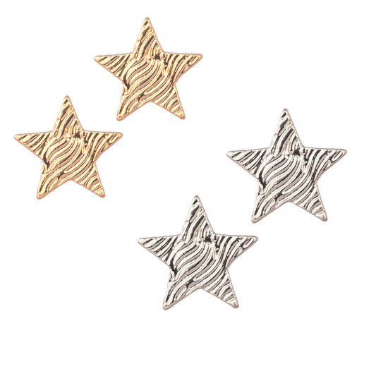 small star shaped stud earrings. Available in silver and gold