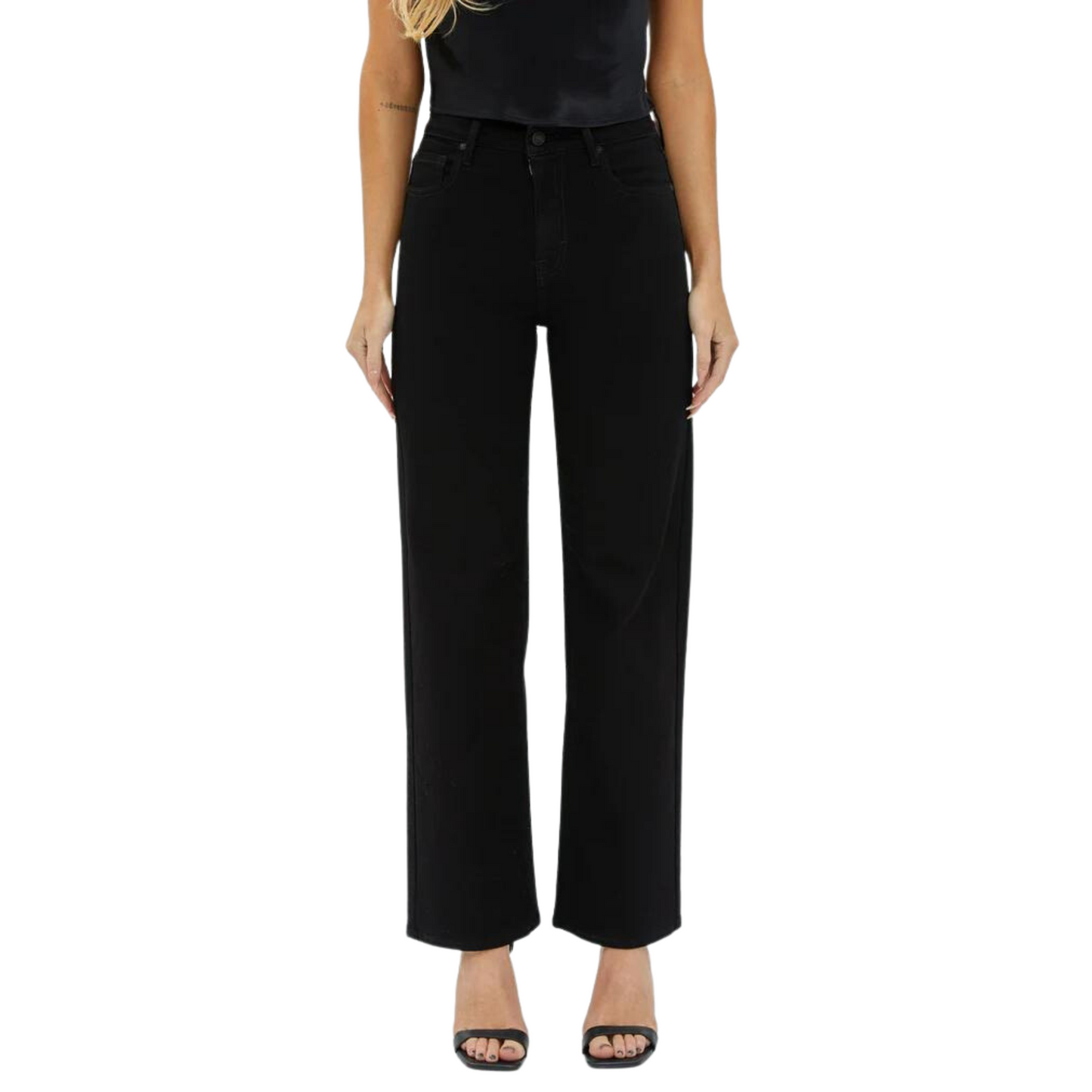 Our Clean Stretch Straight Jeans feature a classic black color and a hidden brand logo in a timeless straight leg silhouette. The stretch fabric allows for maximum comfort while offering a streamlined fit.