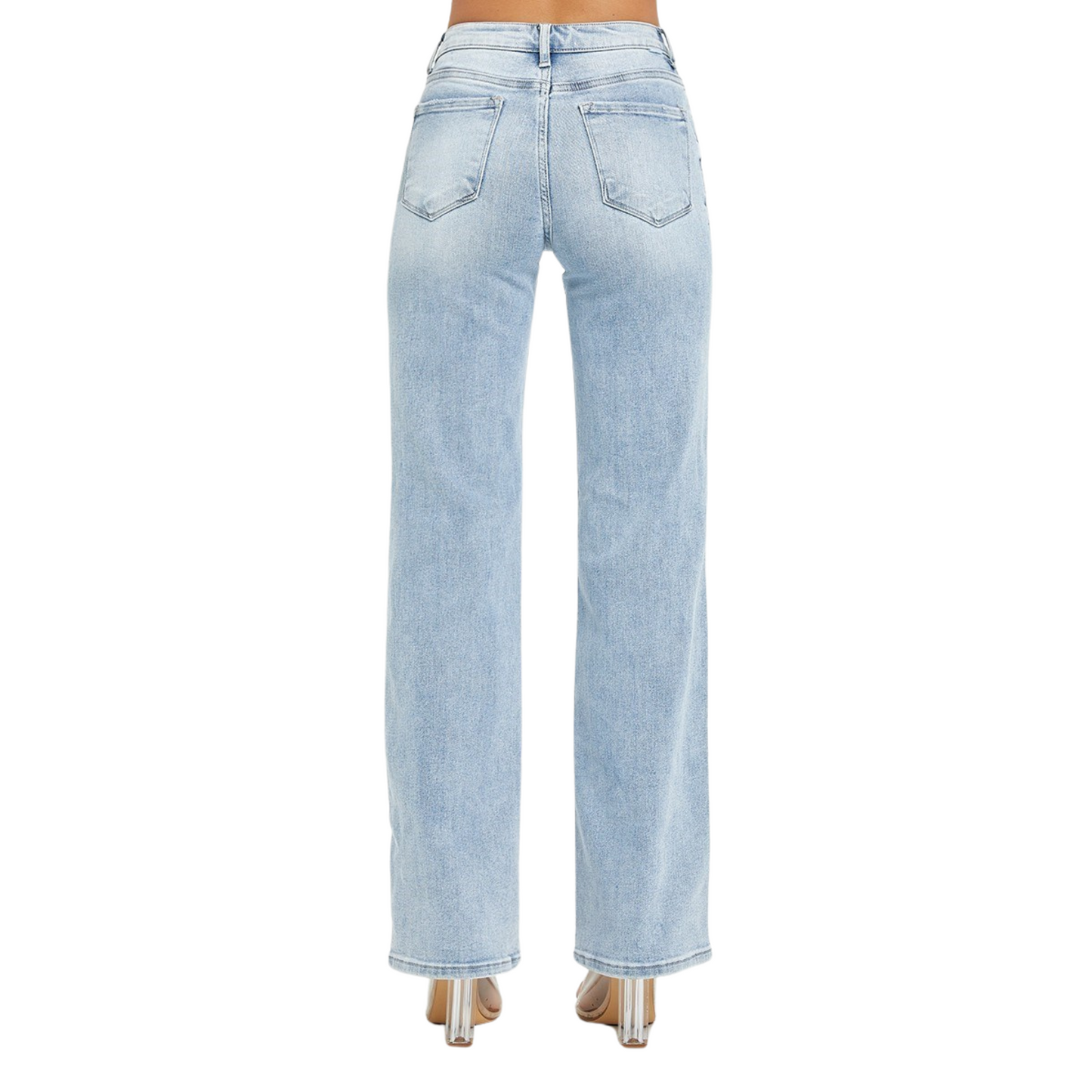 Upgrade your denim collection with our Mid Rise Straight Jeans from Risen brand. Featuring a light wash, these straight jeans provide a flattering fit for any body type. Elevate your style with this essential wardrobe staple.