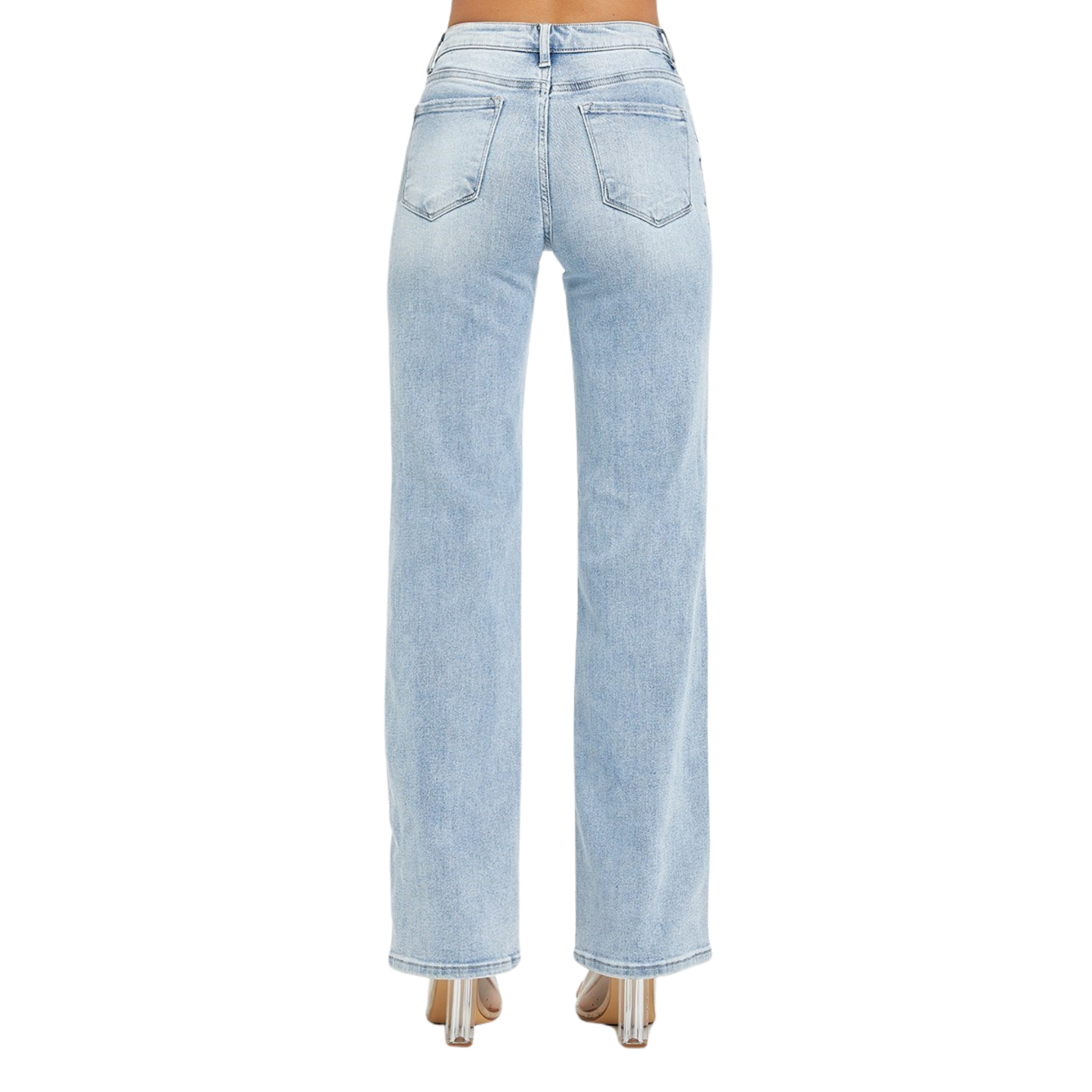 Upgrade your denim collection with our Mid Rise Straight Jeans from Risen brand. Featuring a light wash, these straight jeans provide a flattering fit for any body type. Elevate your style with this essential wardrobe staple.
