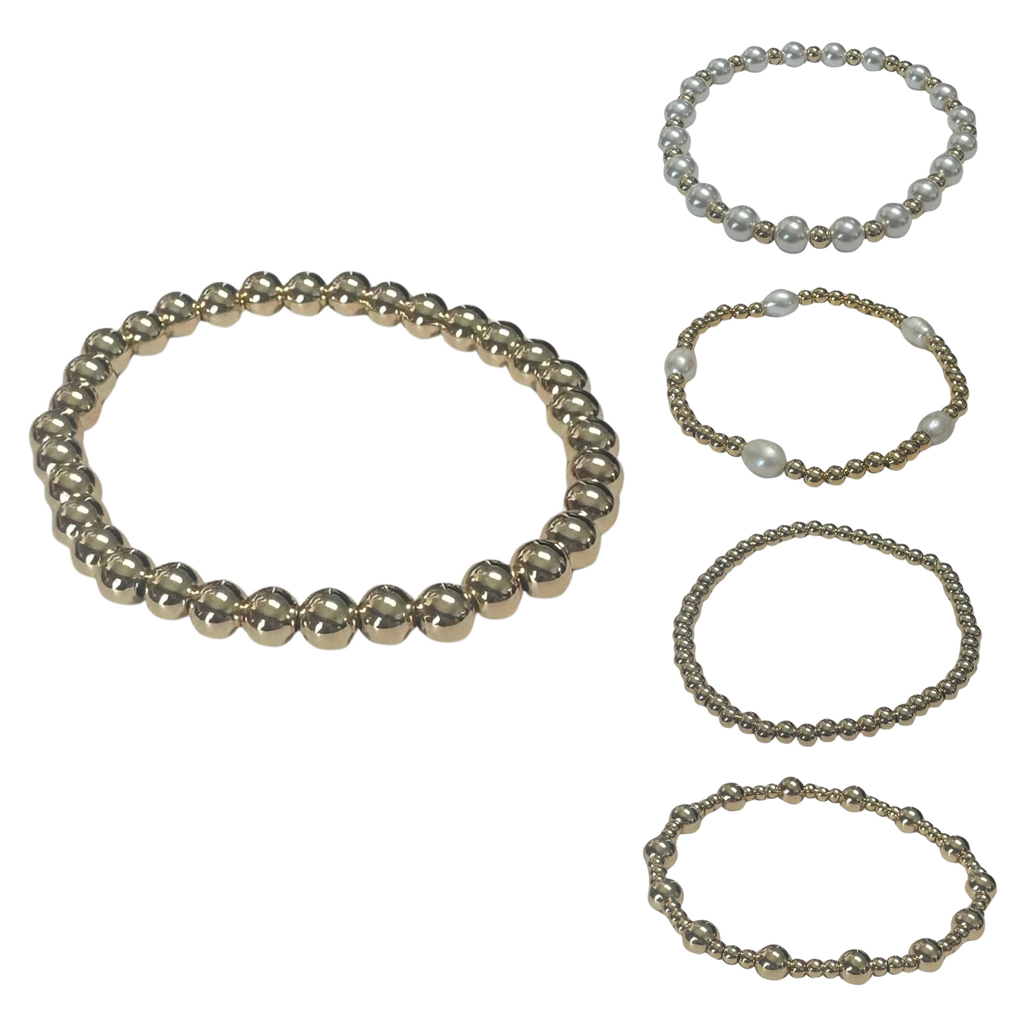 These Beaded Stretchy Bracelets are perfect for adding a touch of elegance to any outfit. Available in a variety of styles, each bracelet features a unique combination of gold beads and pearls. The stretchy design ensures a comfortable fit for all wrist sizes. Elevate your style with these luxurious bracelets.