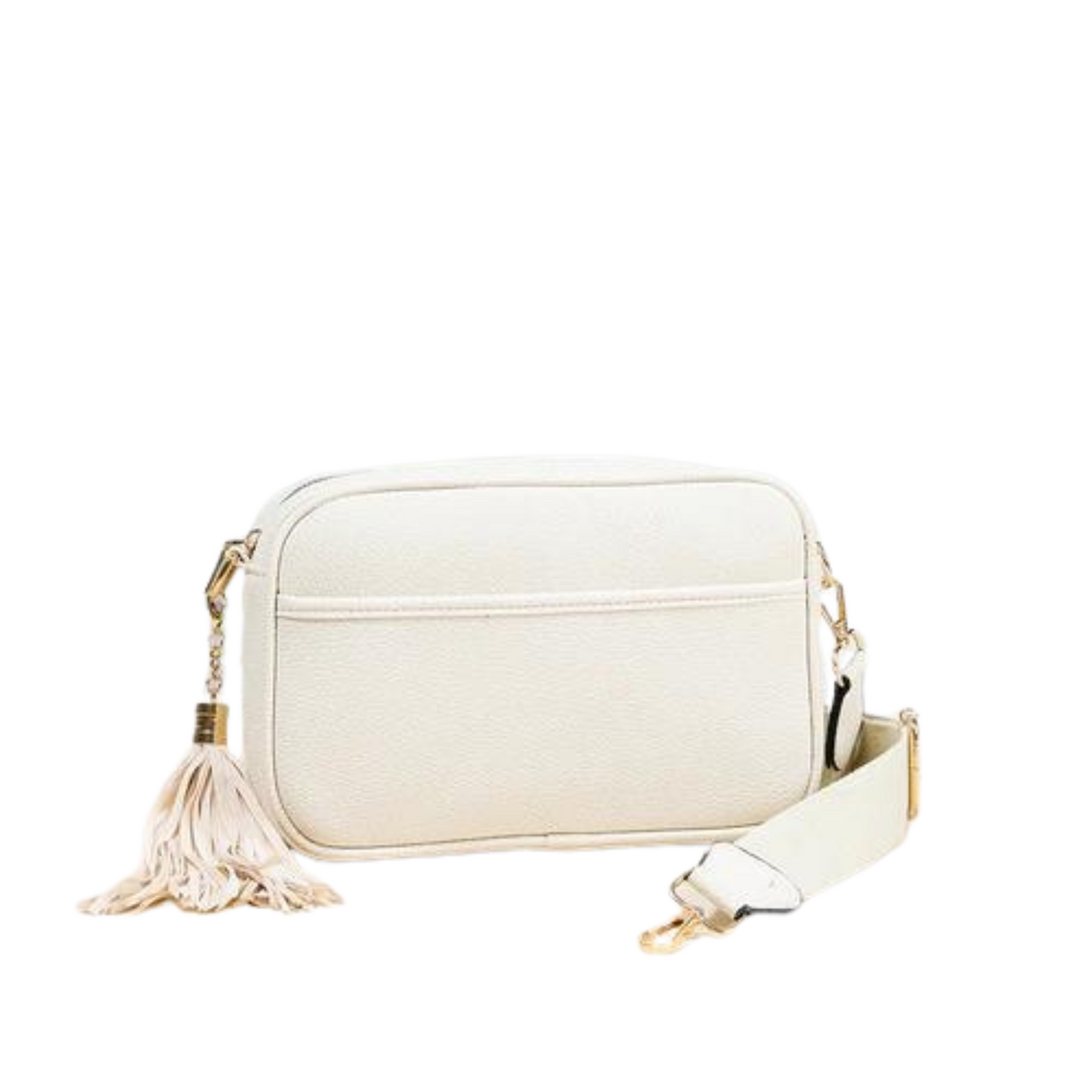 Stay stylish with the Tassel Camera Crossbody. Boasting a tassel accent and adjustable strap, this bag is available in four sophisticated colors: ivory, nude, light grey and light blue. Keep your belongings safe and secure while looking your best.