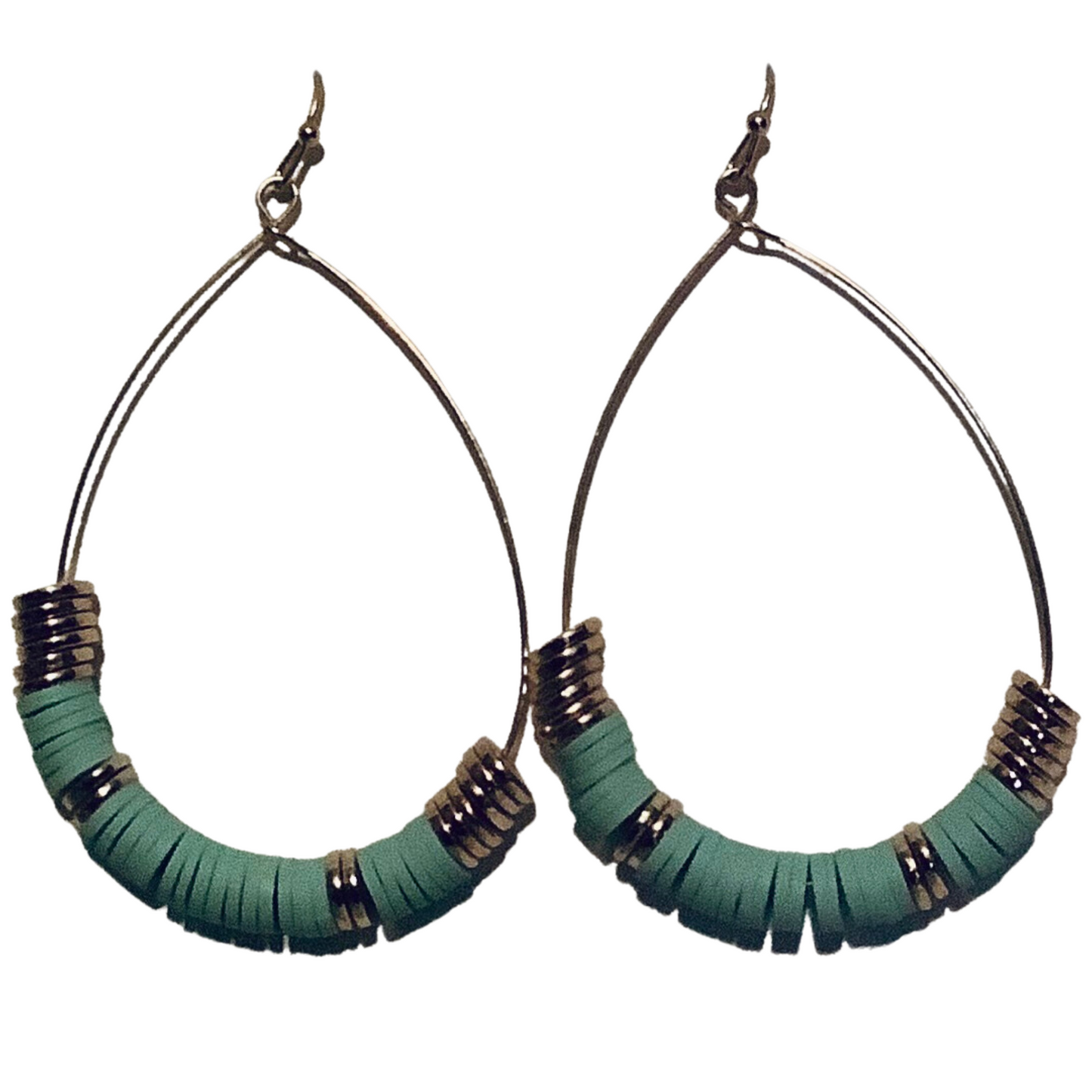 teal color beaded teardrop hoop earrings