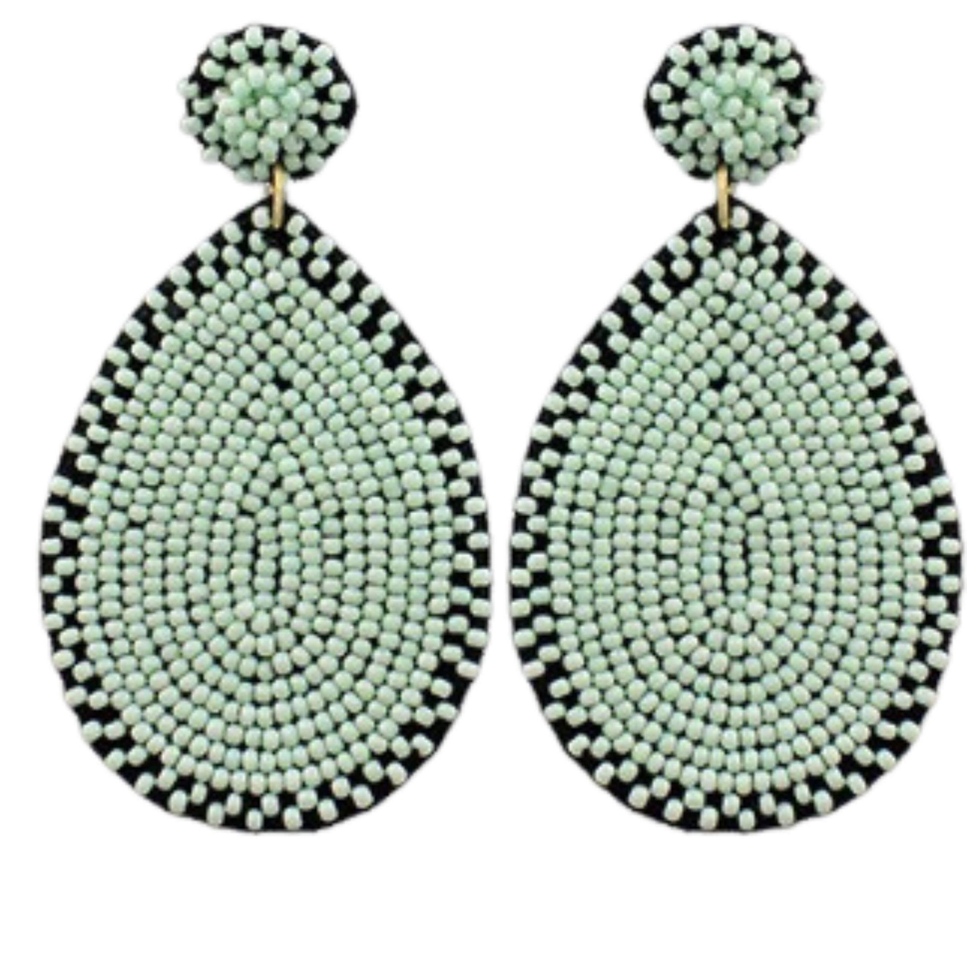 Sea foam colored beaded teardrop earrings