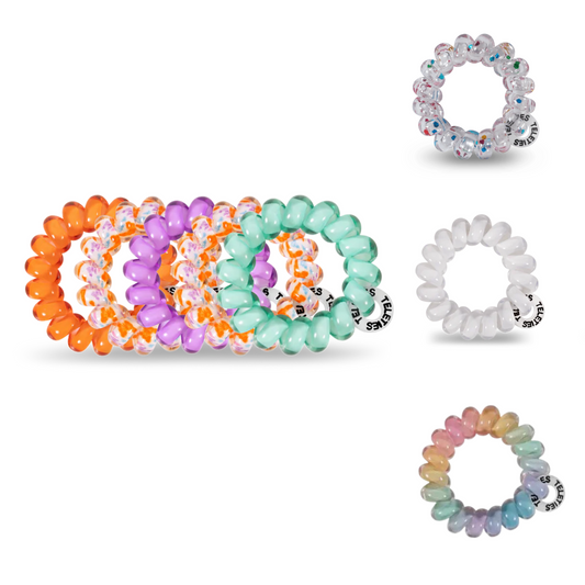Small yet mighty, the tinyTELE hair ties boast the same no-rip, strong-grip features you love and the fashionable styling you expect from TELETIES, now in smaller, tinier size. Perfect for little kids' hair, top knots, and the end of braids. Sold in packs of five.