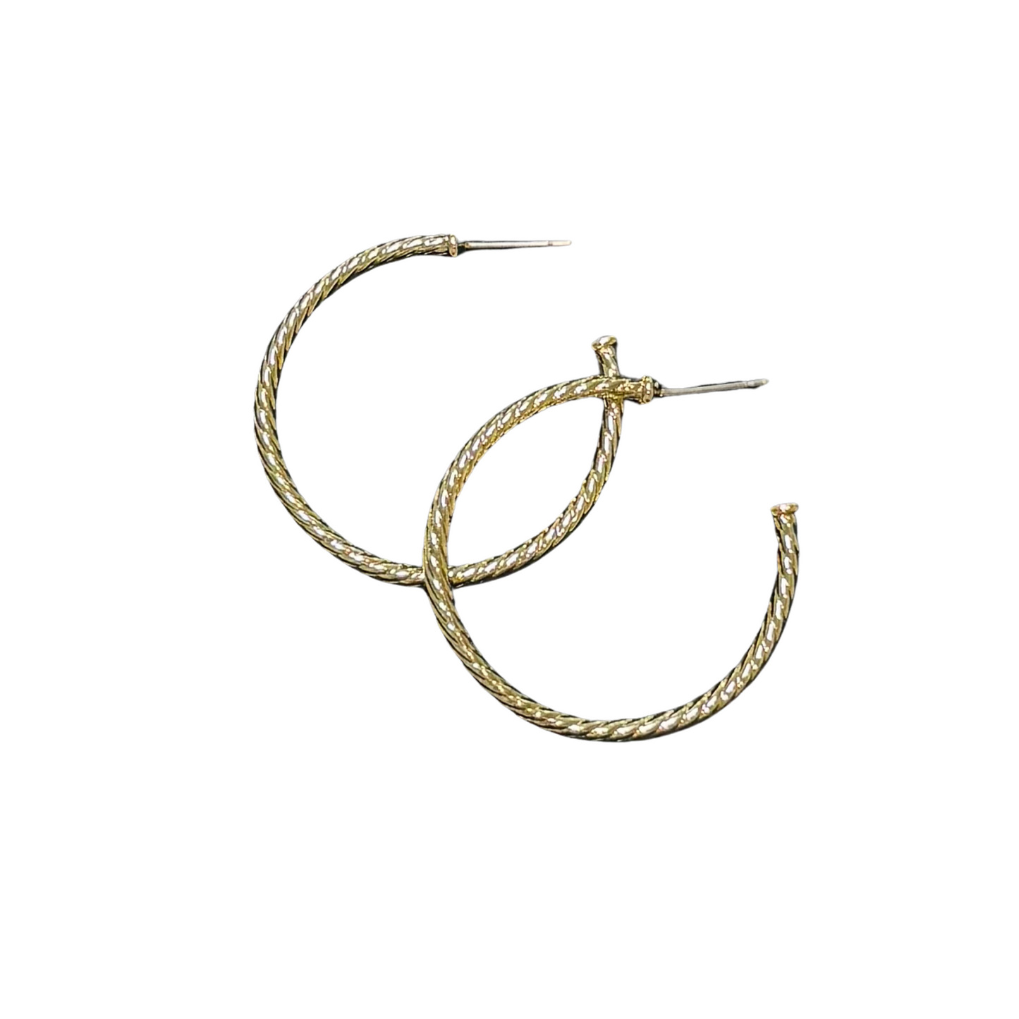 Upgrade your earring game with our Twisted Hoop Earrings. Made of high-quality gold, these medium-sized hoops feature a unique twisted design that adds a touch of elegance to any outfit. Perfect for a subtle yet stylish look.