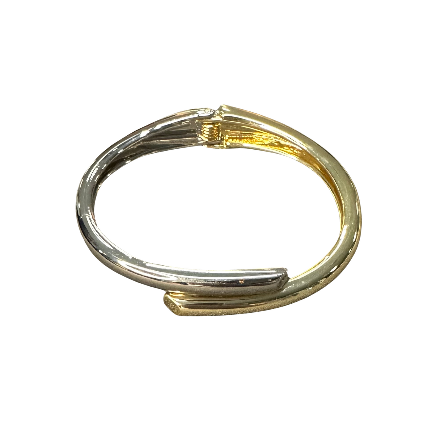 Overlapped cuff bangle in silver and gold