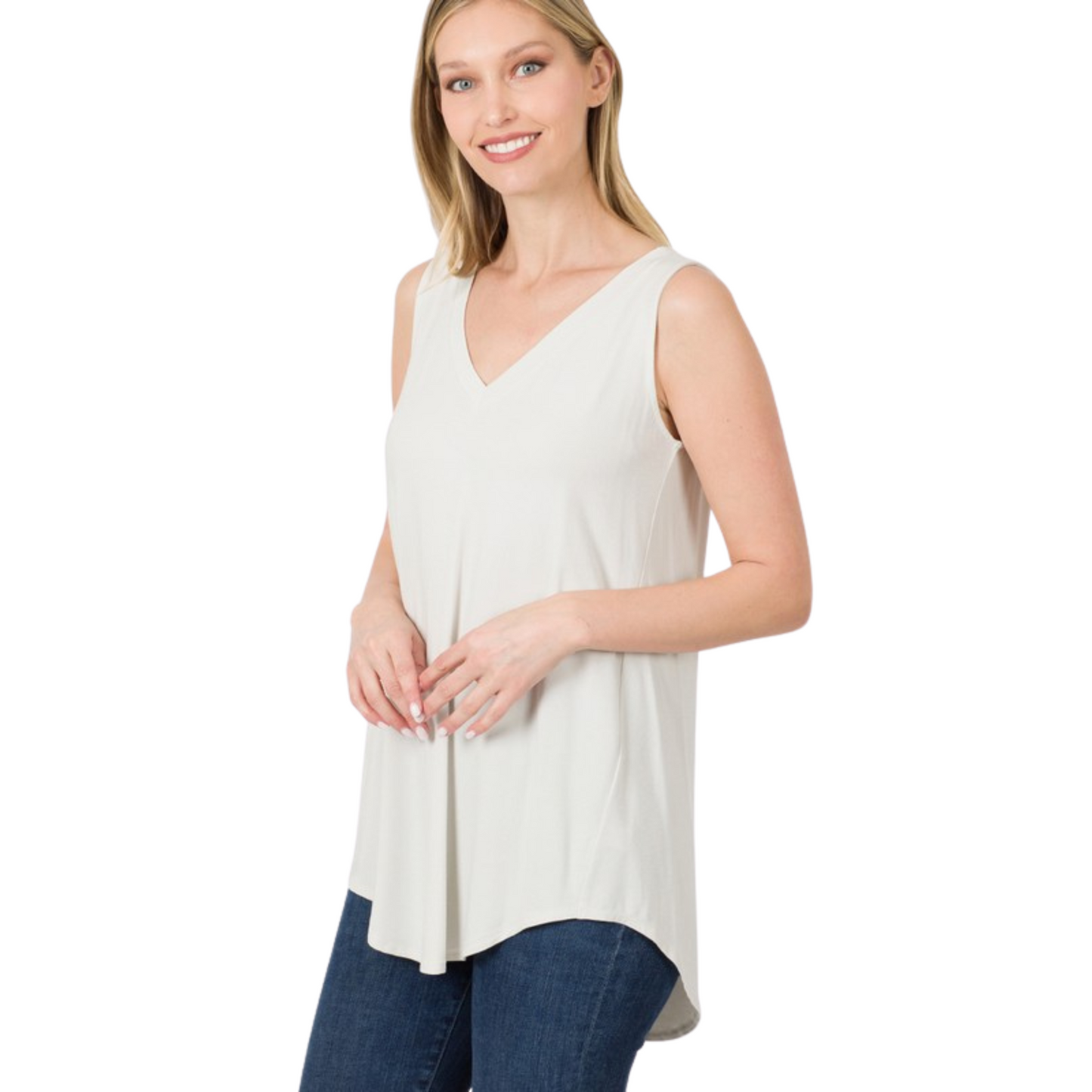 Sleeveless high low top in Bone color