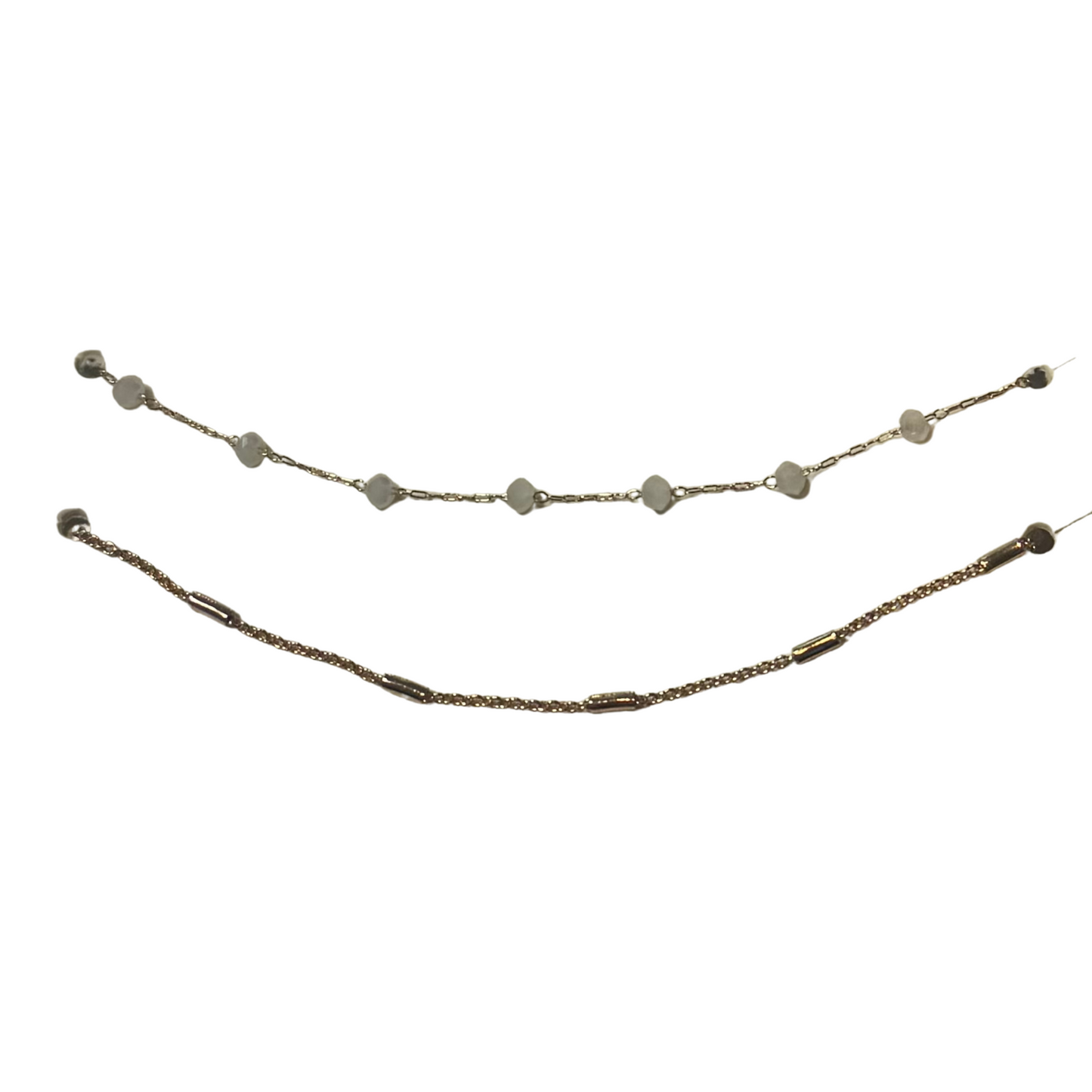 Double strand beaded anklet in white and gold