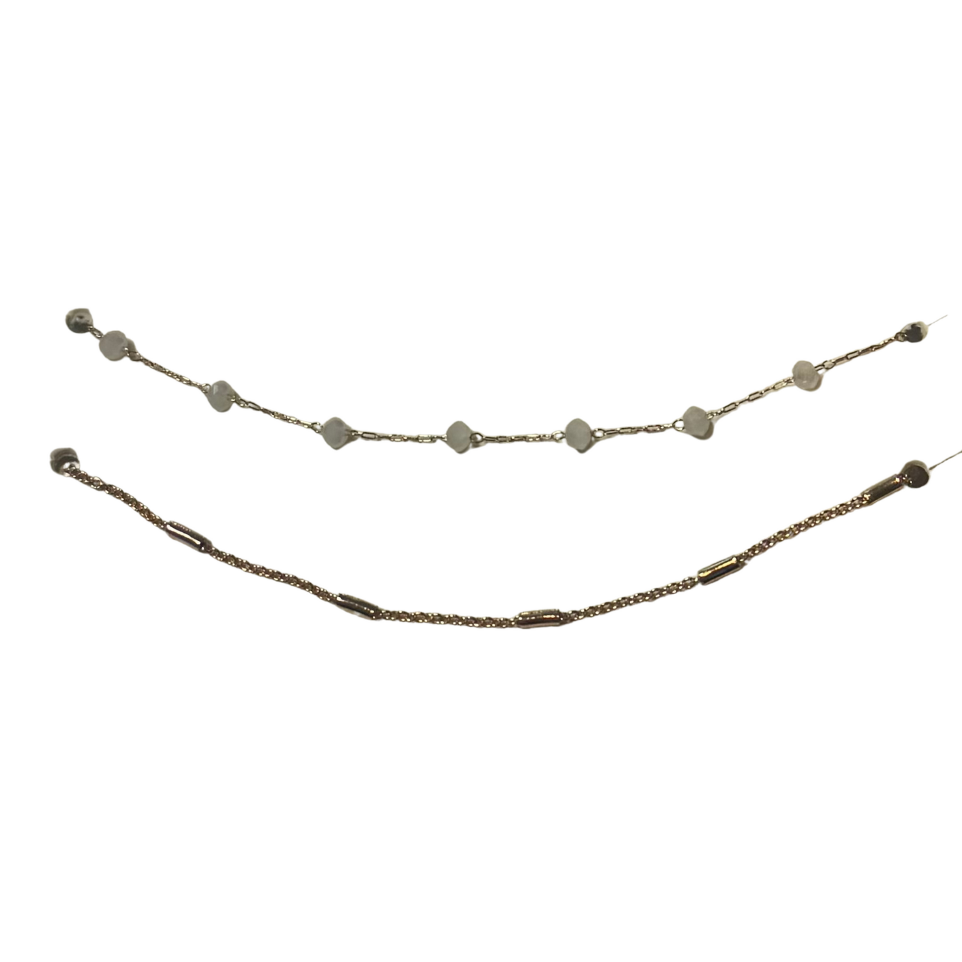 Double strand beaded anklet in white and gold
