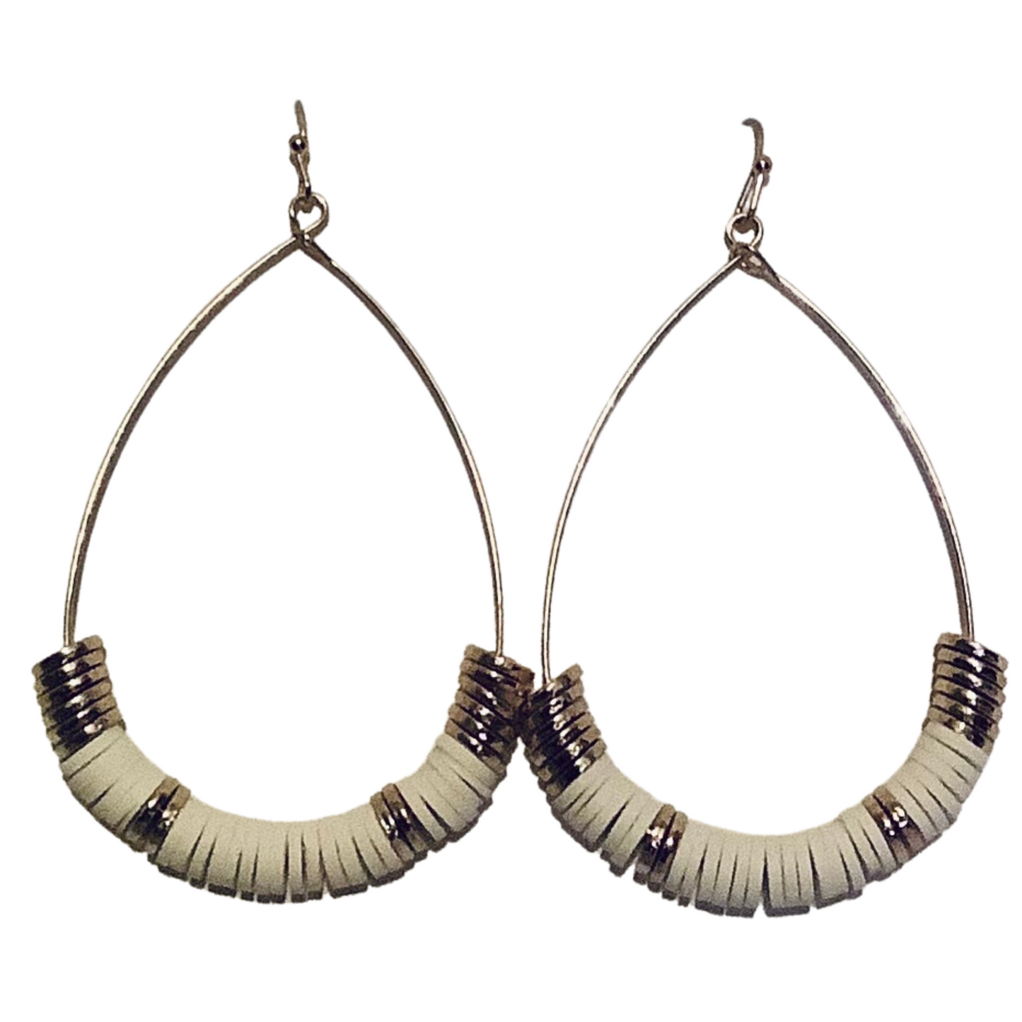 White beaded teardrop hoop earrings