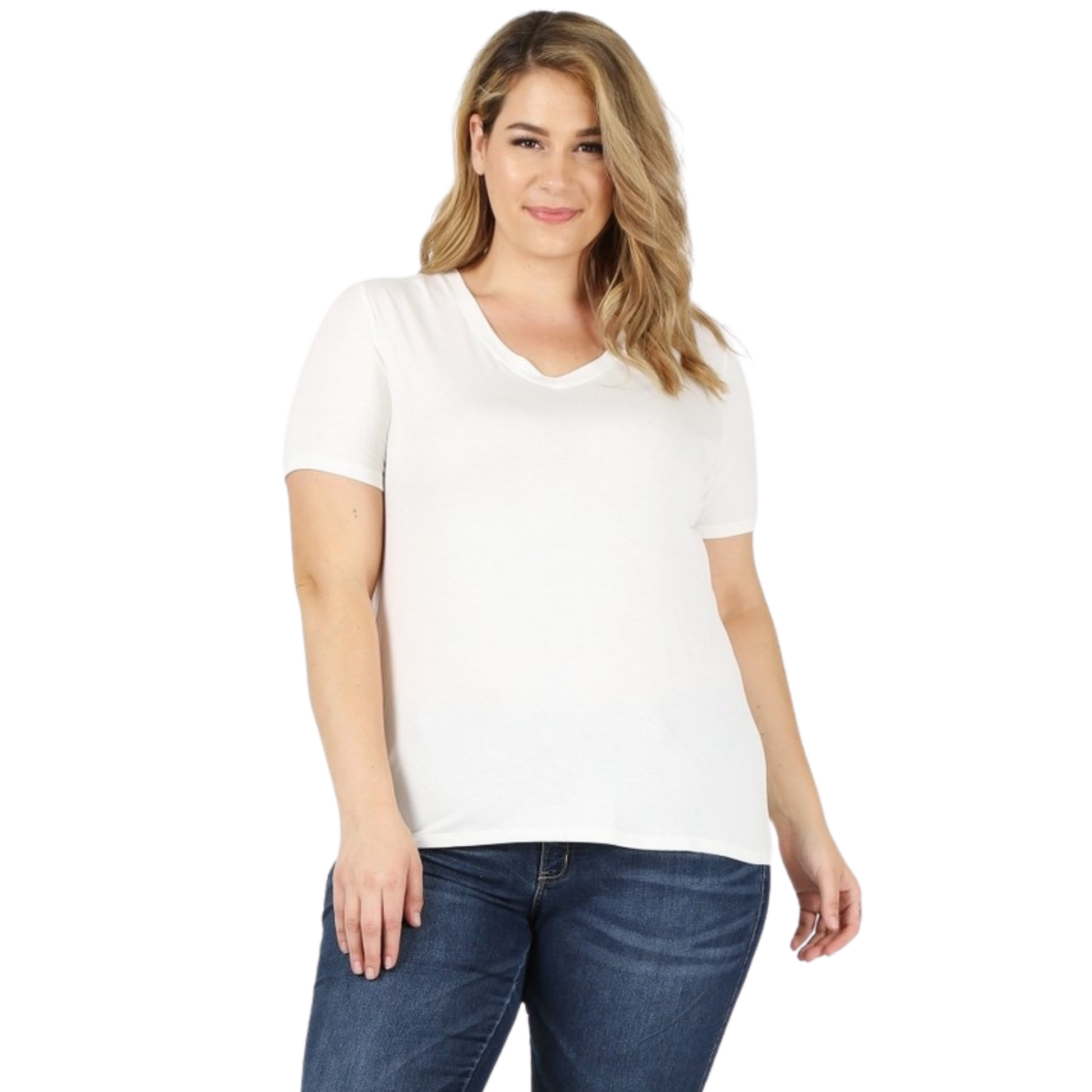 Plus size v-neck tee in white