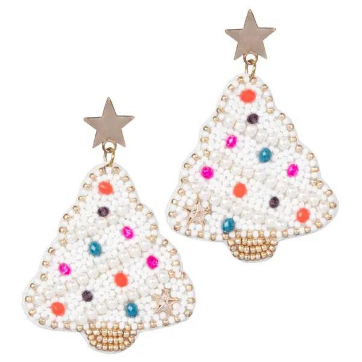 White Christmas tree dangle earrings