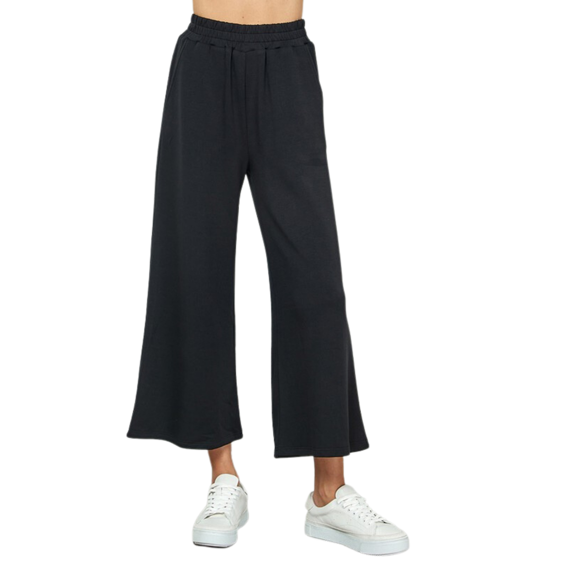 Our Plus size Cropped Wide Leg Pants are perfect for any occasion. Featuring a classic black color and super soft fabric, these pants have a flattering high waist and wide leg, providing a flexible, comfortable fit. They are cropped just above the ankle for a modern look.