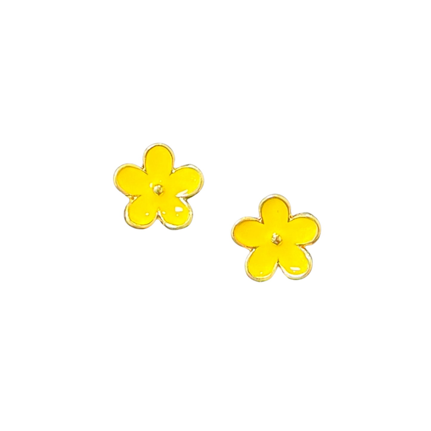 Colored flower stud earrings in yellow