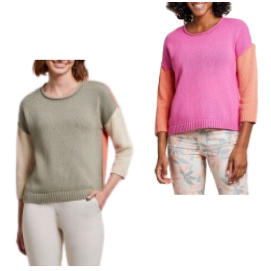 crew neck sweater. available in pink or bayleaf color