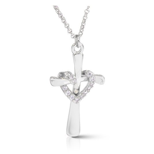 Enhance your style with the elegant Timeless Radiance Cross Heart Necklace. Made with silver and adorned with sparkling cubic zirconia, this necklace features a cross heart design that exudes grace and beauty. Elevate any look with this timeless piece.