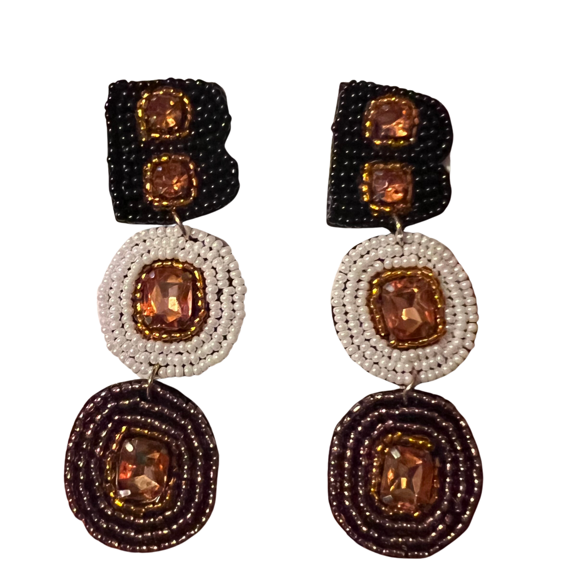 BOO multicolor beaded Halloween dangle earrings with gemstones