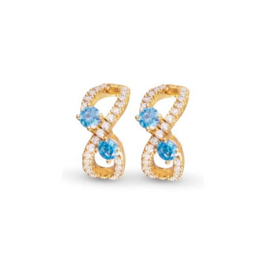 Clear and Blue Infinity Huggie Earring Gold
