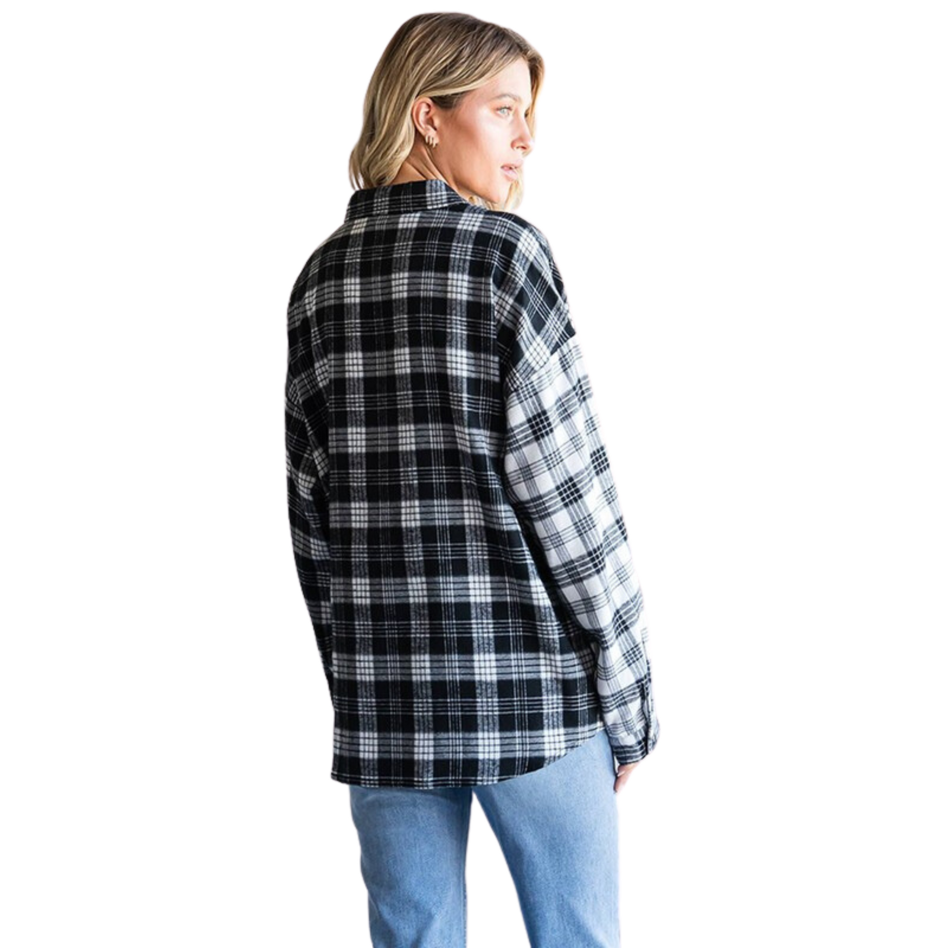 This collared, button-up shirt offers a classic look for any occasion. The black and white checkered pattern makes for an updated look, perfect for any wardrobe. It pairs perfectly with jeans or dress pants, making it easy to match with any outfit.