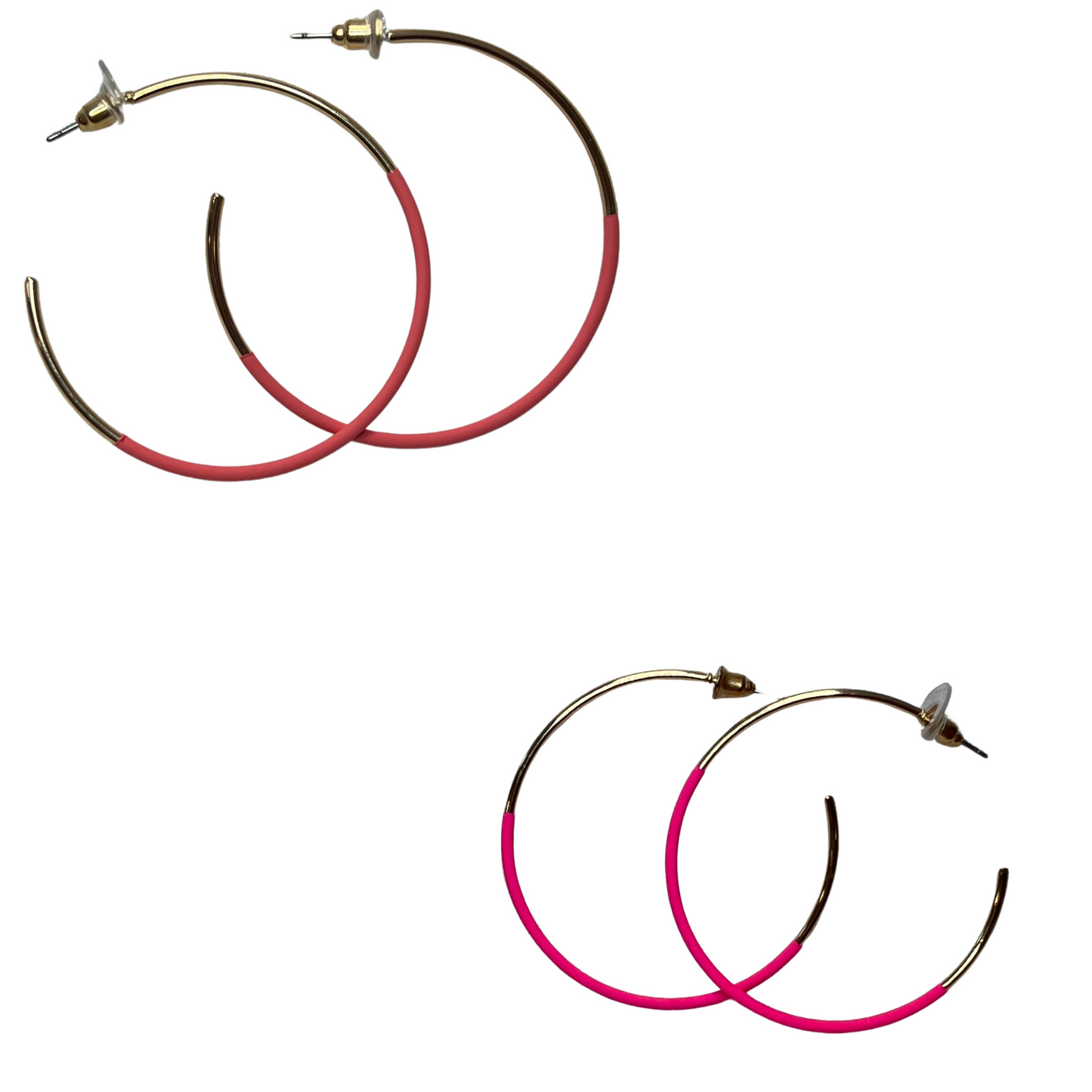 Colored Hoops offer a variety of colors and gold accents for an eye-catching look. Perfect for any occasion, these hoops are ideal for adding a pop of color to any outfit.