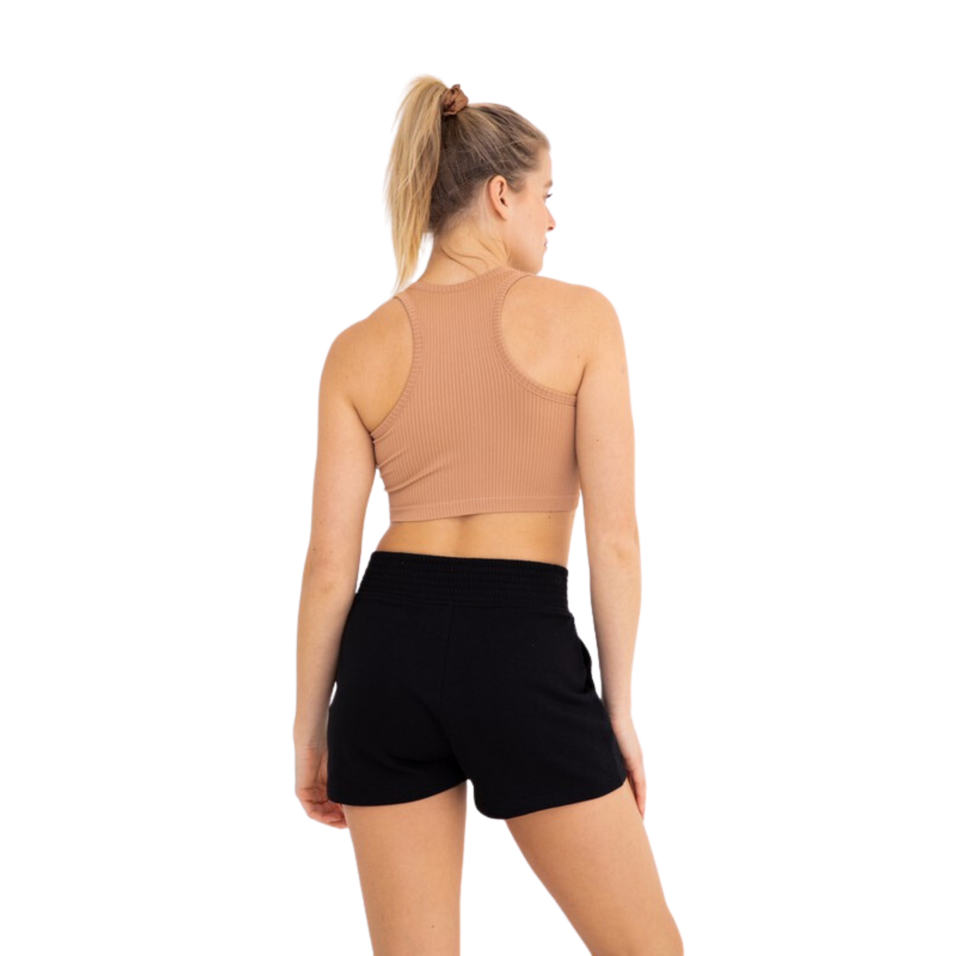 This Cropped Racerback Tank is the perfect addition to your wardrobe. It features a ribbed knit, offering superior breathability and comfort. The tank is available in a black or mud color. Its cropped fit adds extra style and flair, making it ideal for any occasion.