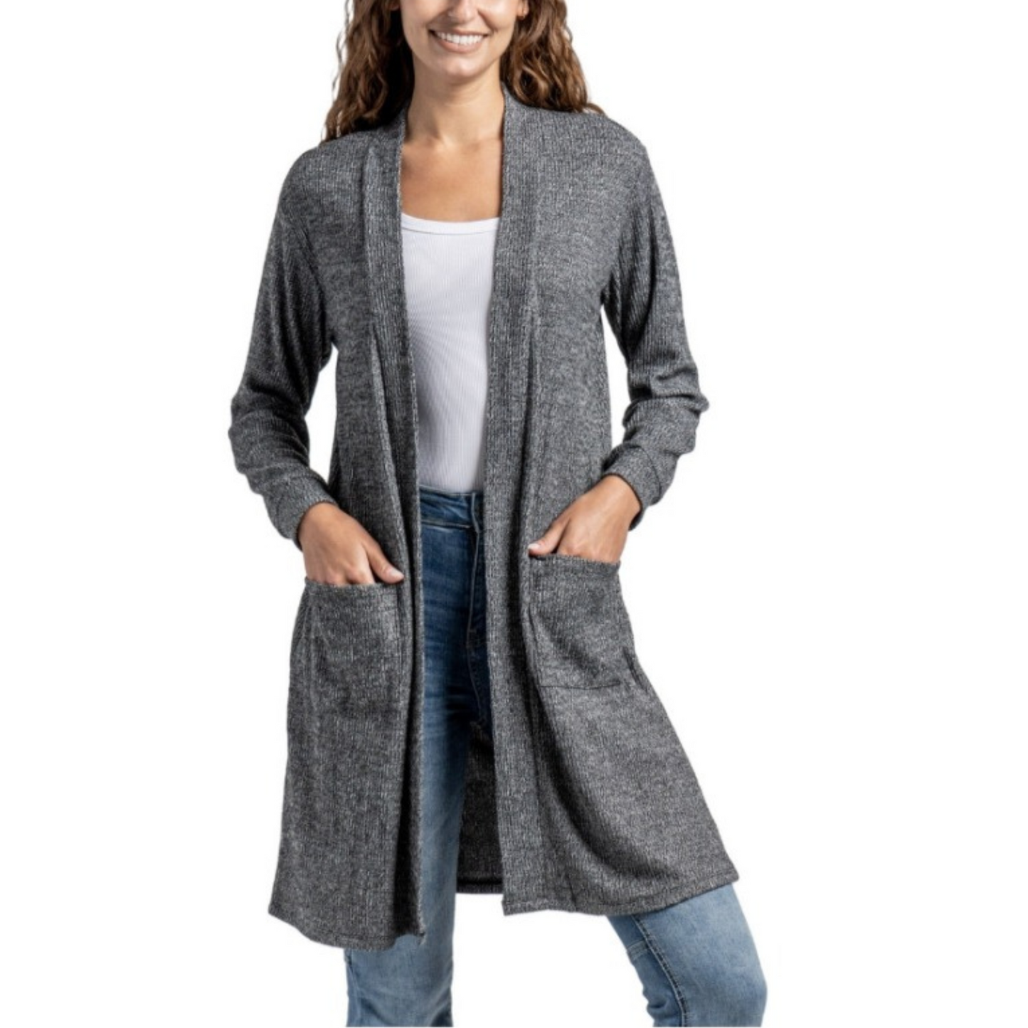 Our Cuddle Blend Cardigan is both comfortable and stylish. The Cuddle Blend Cardigan is crafted with a dreamy, soft fabric and available in pink and grey. Pair it with the matching tank and pants for the ultimate loungewear look.