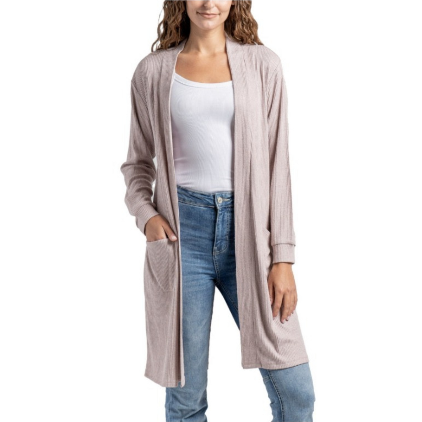 Our Cuddle Blend Cardigan is both comfortable and stylish. The Cuddle Blend Cardigan is crafted with a dreamy, soft fabric and available in pink and grey. Pair it with the matching tank and pants for the ultimate loungewear look.