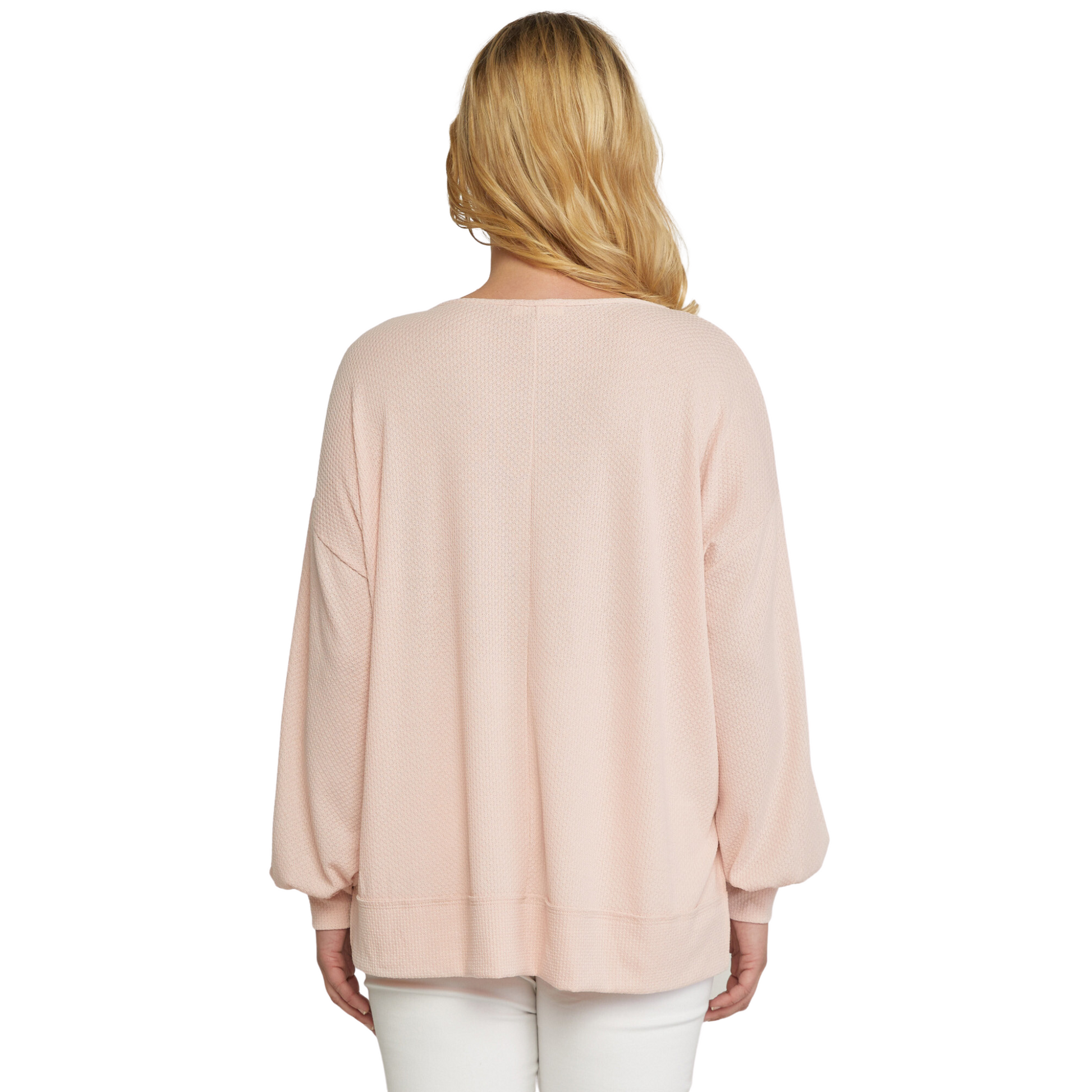 This attractive soft pink Cuffed Sleeve Thermal Top is perfect for chilly days. Crafted from soft and cozy materials, it features a flattering v neck collar and cuffed sleeves for added comfort. Keep warm and stylish in this must-have top.