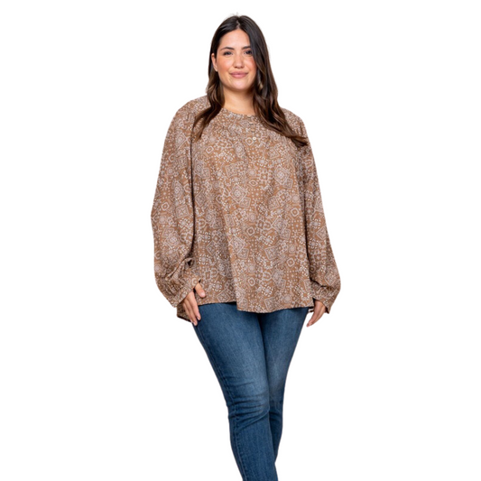 Ethnic Printed Pull-Over Blouse