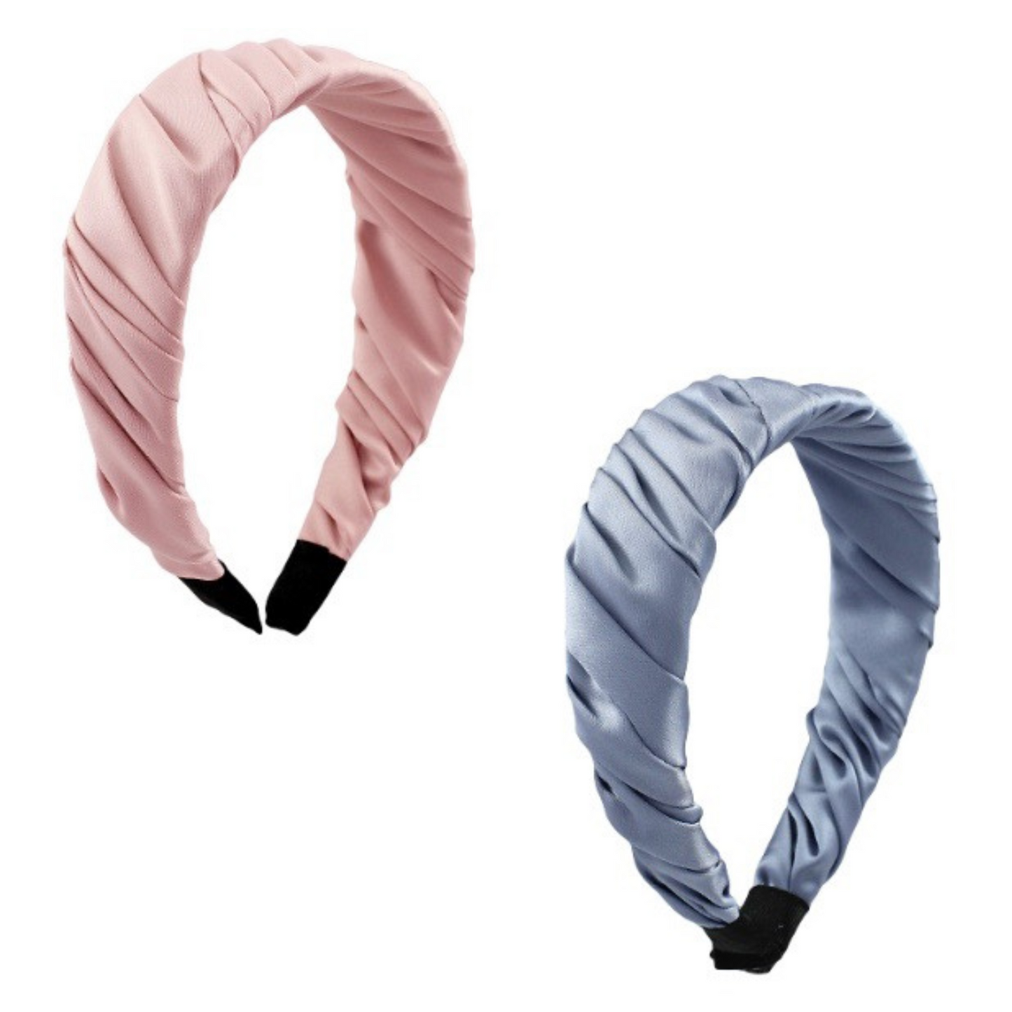 This comfortable fabric wrapped headband comes in two gorgeous colors - a soft pink, and a stylish blue. Boasting a fashionable and elegant look, this accessory is both a stylish and reliable choice for any occasion.