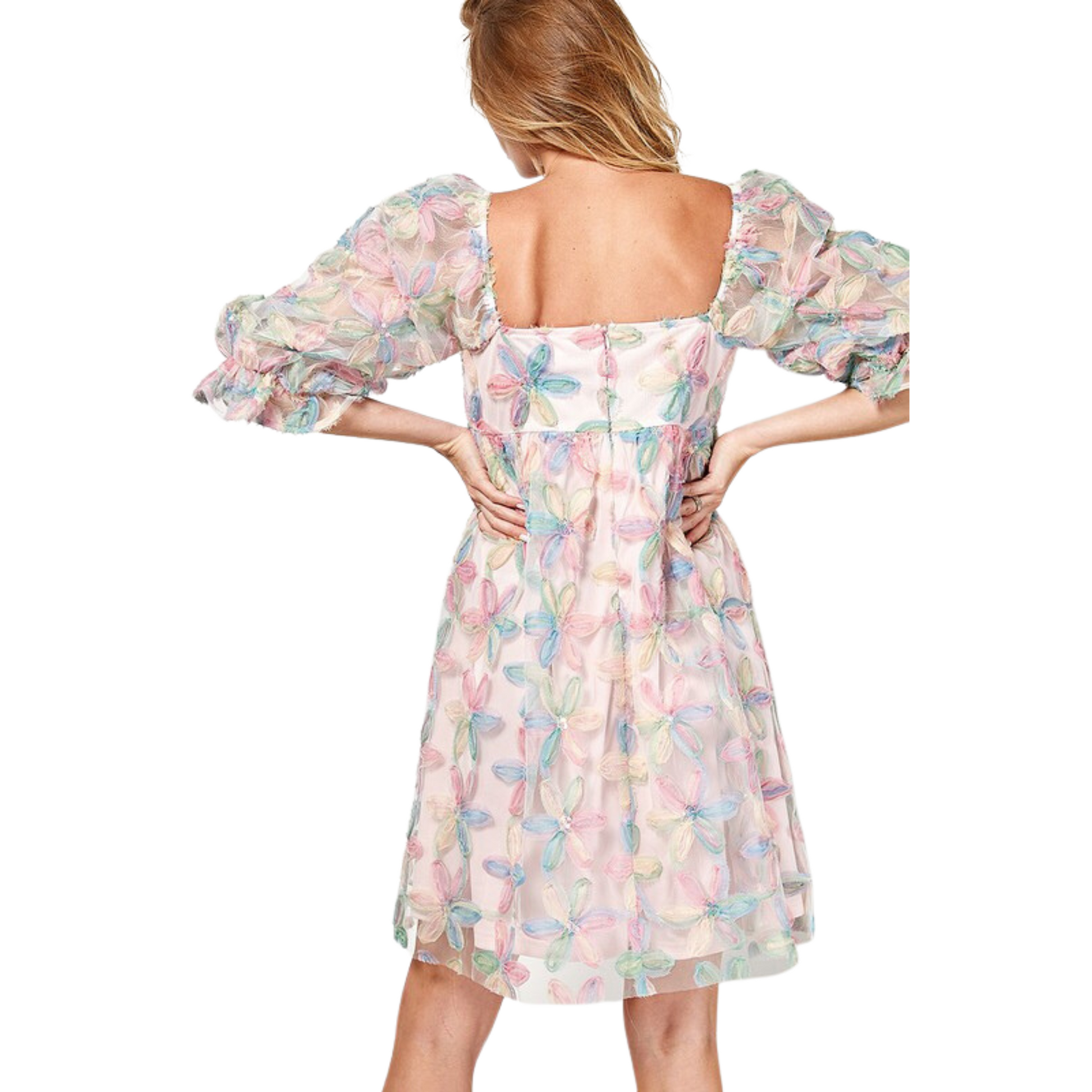 This Flower Detail Babydoll Dress is perfect for a special evening out! Its unique 3D design and sheer overlay provide a beautiful contrast, while the mini dress silhouette will flatter any body type. Look and feel amazing in this gorgeous dress!