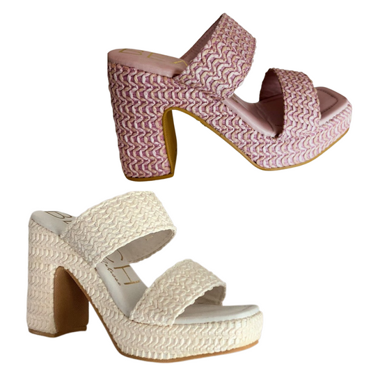 Gem by Matisse is a unique slip-on wedge evoking timeless summer style. Woven texture adds visual interest, while the pink and white colors give added versatility. Perfect for a day out or night on the town.