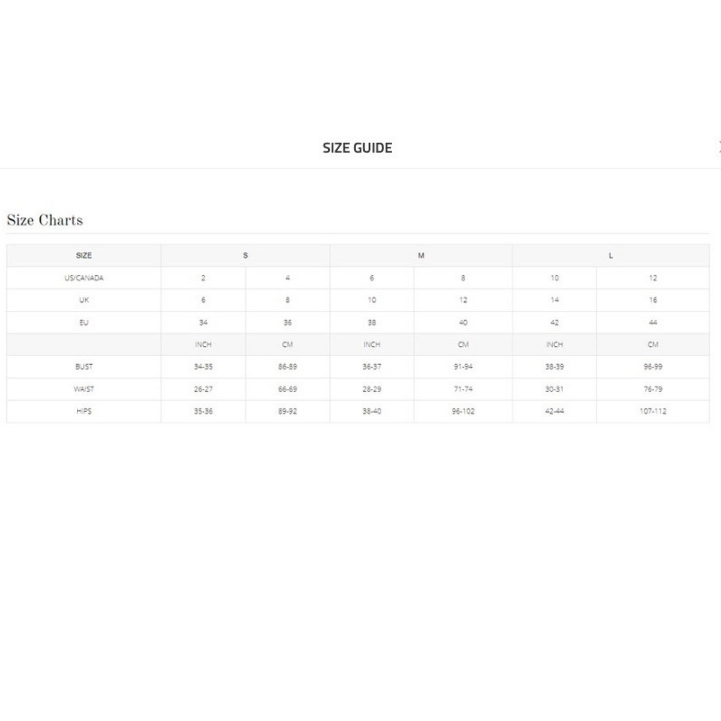 HYFVE Size Chart