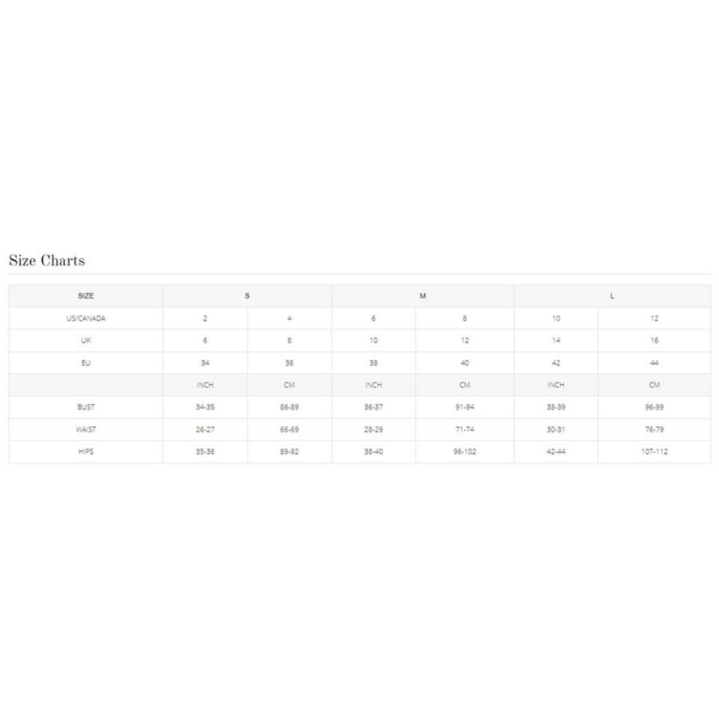 HYFVE Size Chart 