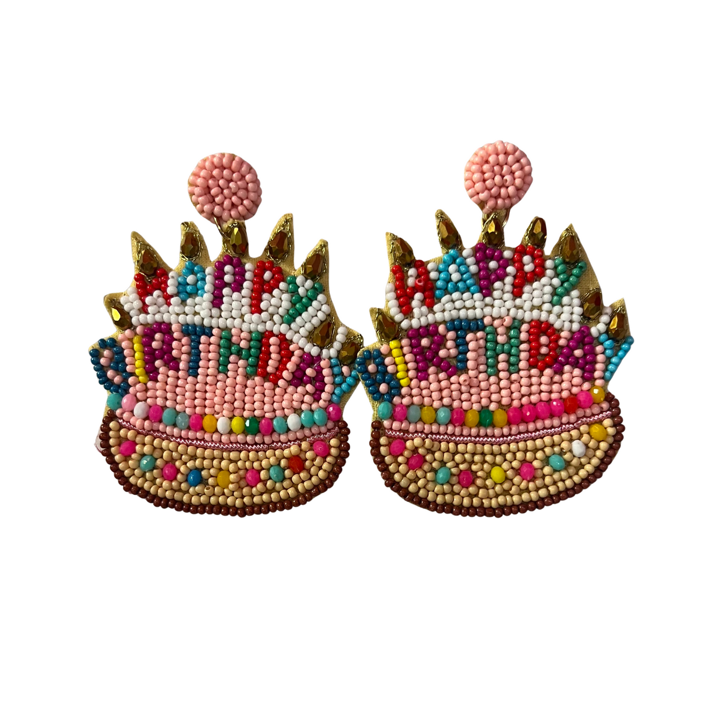 These Happy Birthday dangle earrings feature fun beaded accents perfect for any special occasion. Bring out your festive side with this eye-catching jewelry!